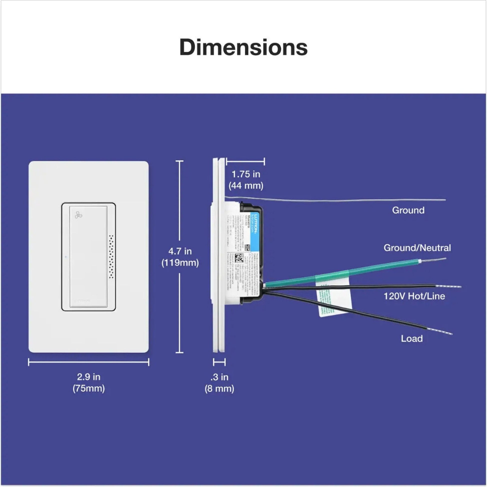 Lutron - Lutron MS-HS3-WH XactSense Humidity Sensor Switch - Gloss White | Bees Lighting