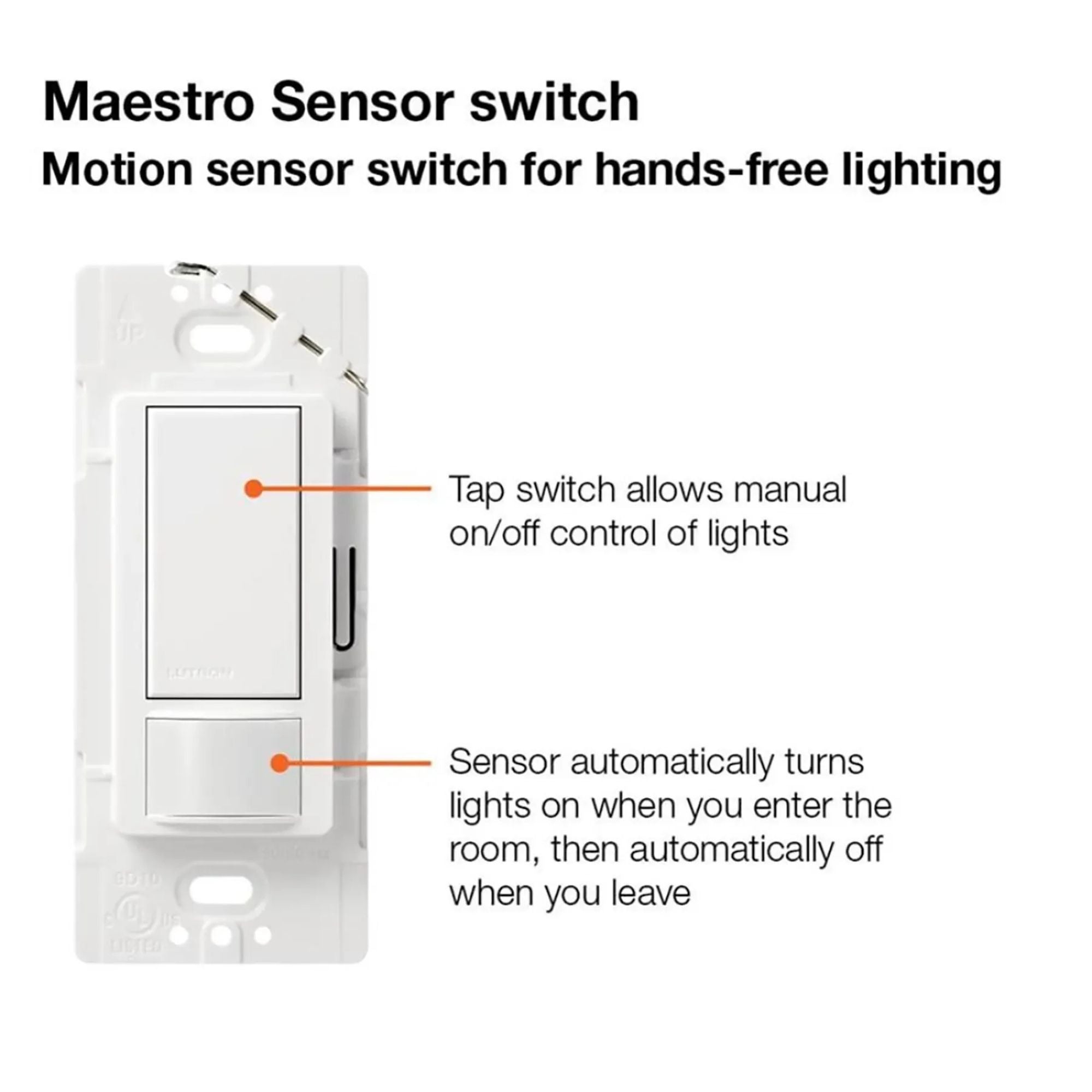 Lutron Maestro MS-OPS5M-WH PIR Occupancy/Vacancy Sensor Switch, 5A Lighting/3A Fan, Single-Pole/3-Way, 120V, White