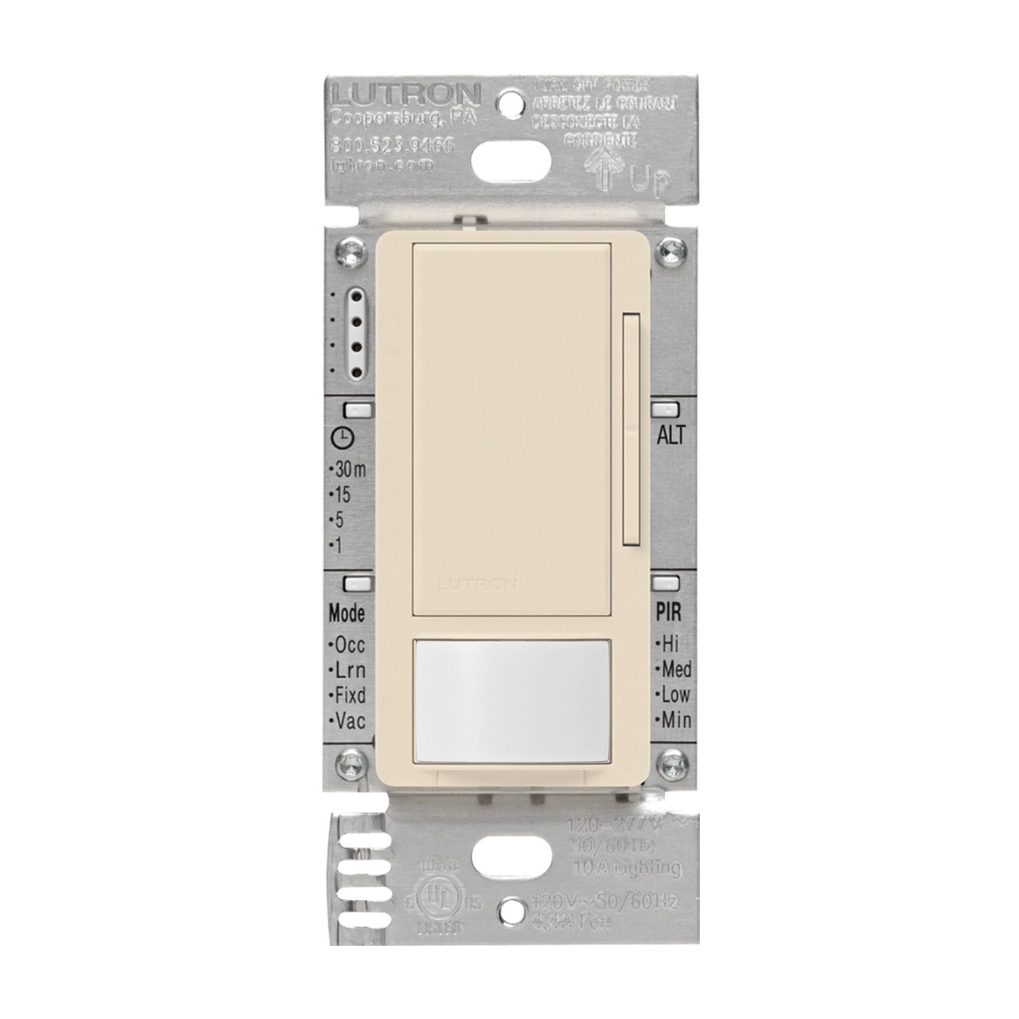 Lutron Maestro MS-Z101-LA 0-10V Dimmer + PIR Occupancy/Vacancy Sensor Switch, 120-277V, Light Almond