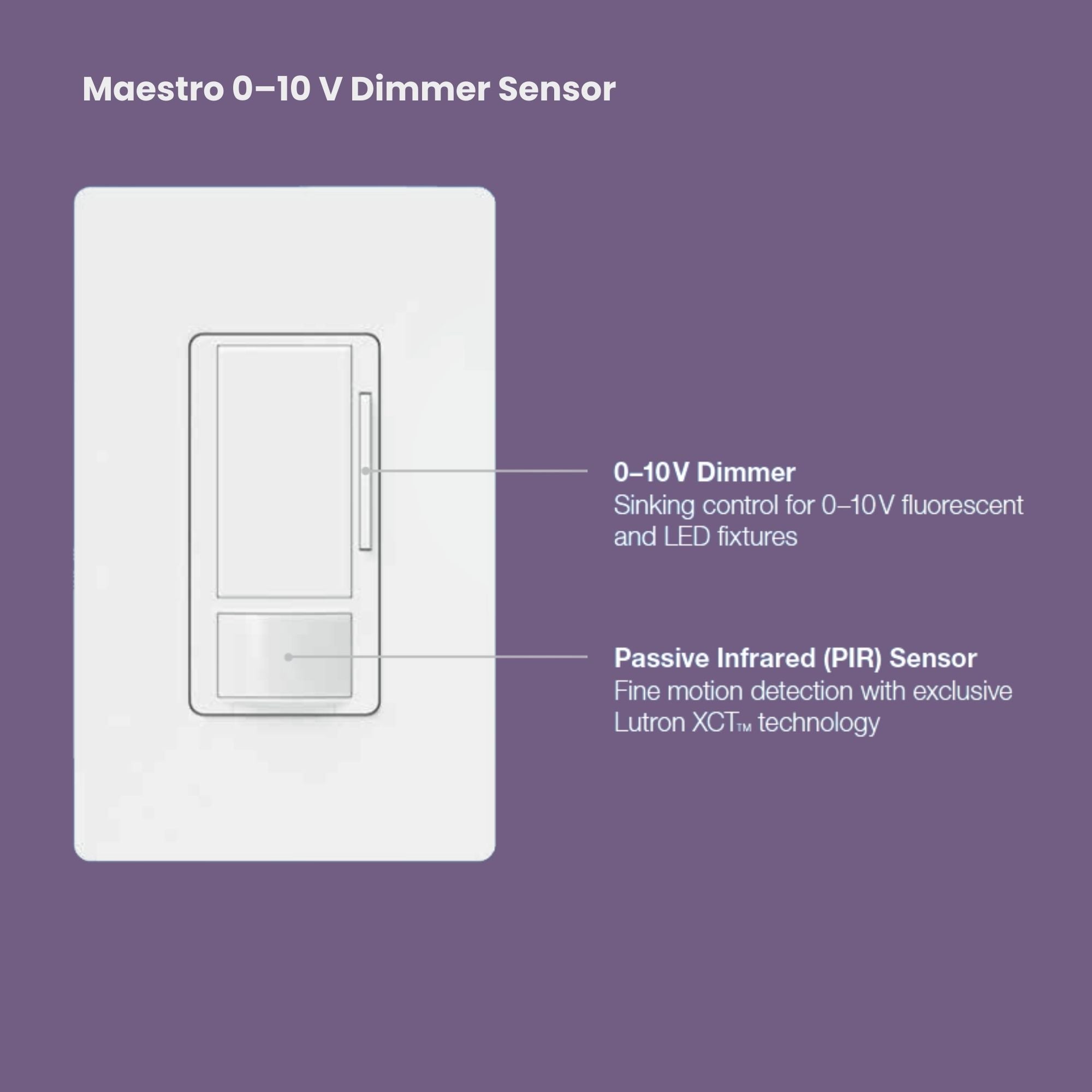 Lutron Maestro MS-Z101-BL 0-10V Dimmer + PIR Occupancy/Vacancy Sensor Switch, 120-277V, Black