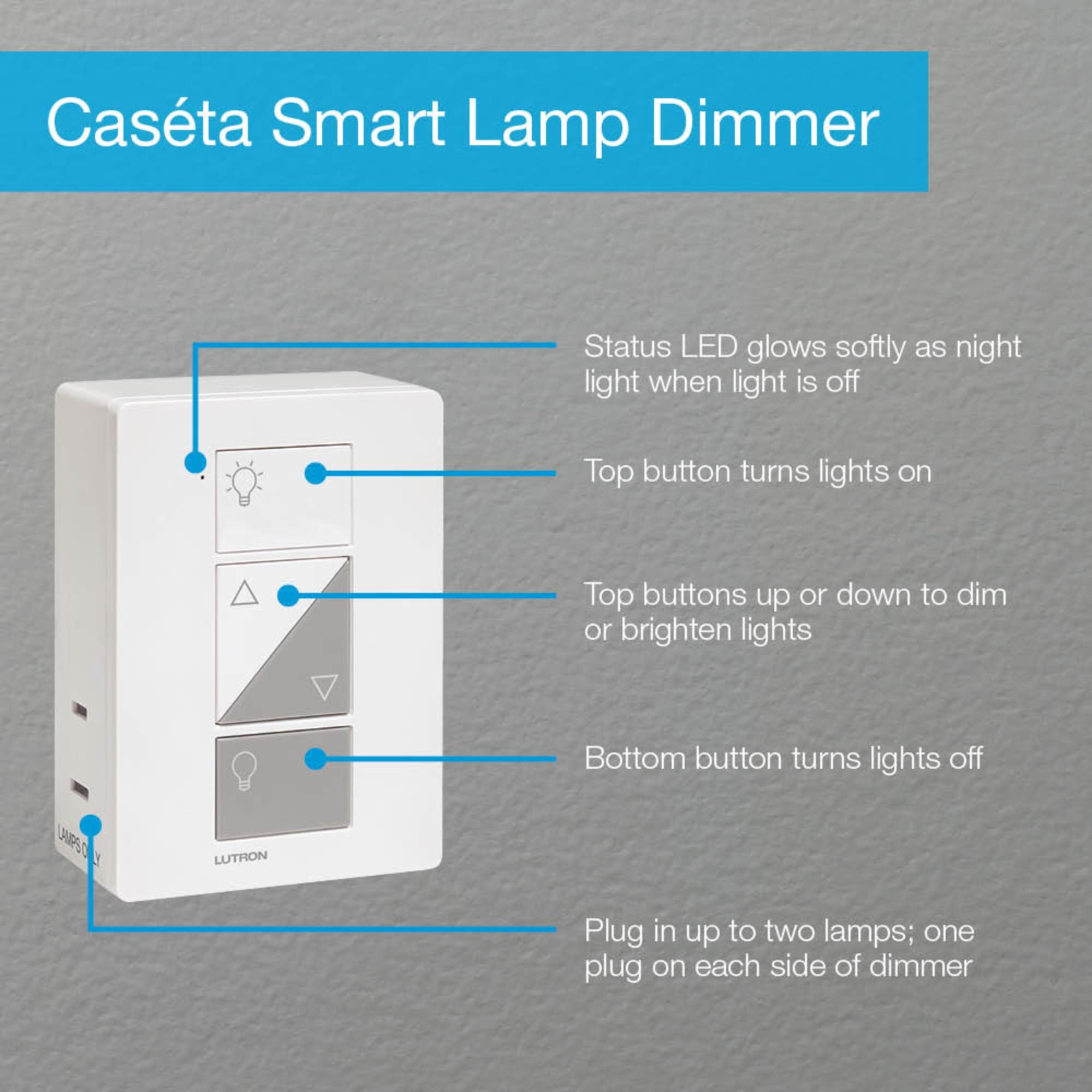 Lutron P-BDG-PKG1P Caséta Lamp Dimming Smart Plug Starter Kit with Smart Hub and Pico Remote, White