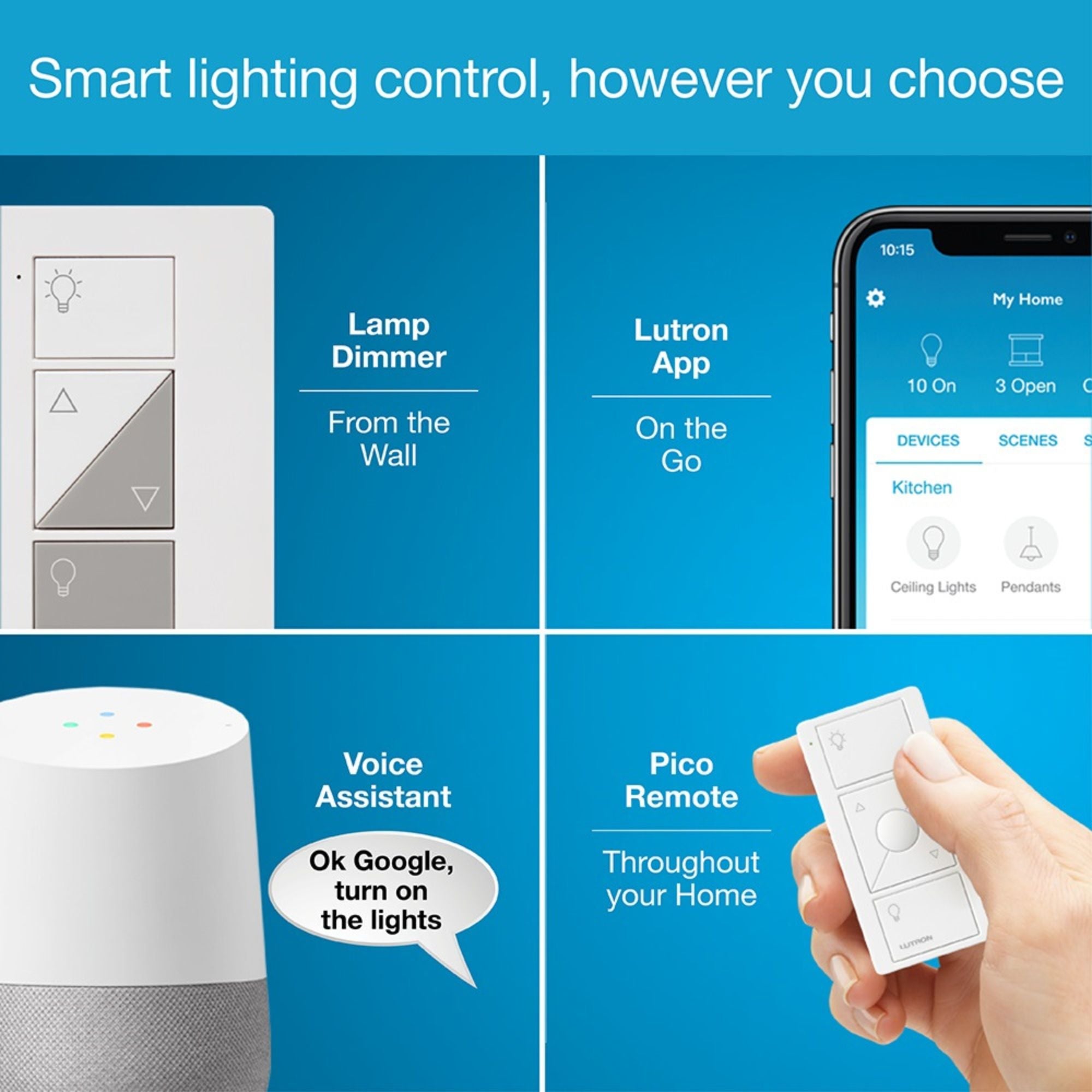 Lutron P-BDG-PKG1P Caséta Lamp Dimming Smart Plug Starter Kit with Smart Hub and Pico Remote, White