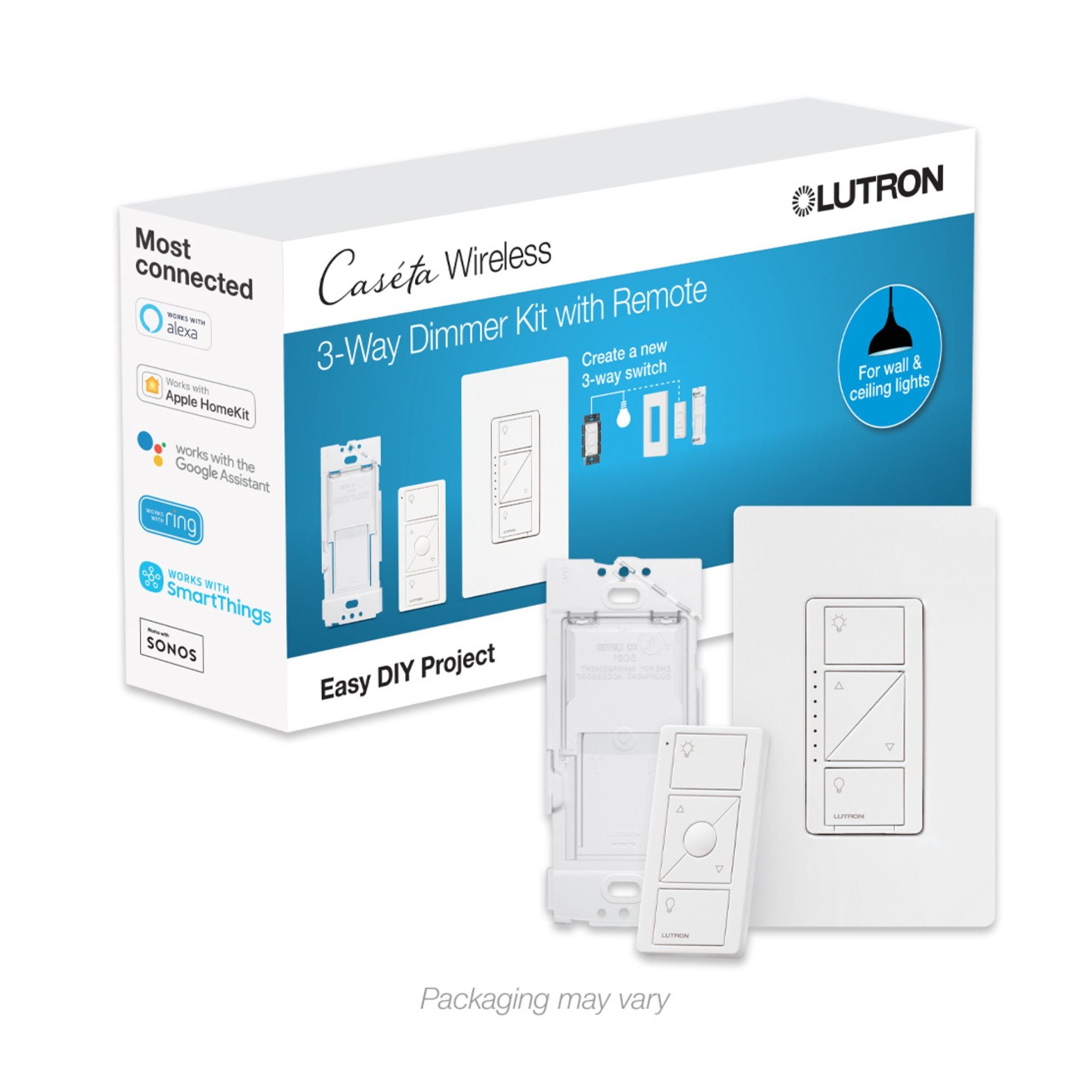 Lutron P-DIM-3WAY-WH Caséta Original Smart Dimmer 3-Way Kit with Pico Remote, White