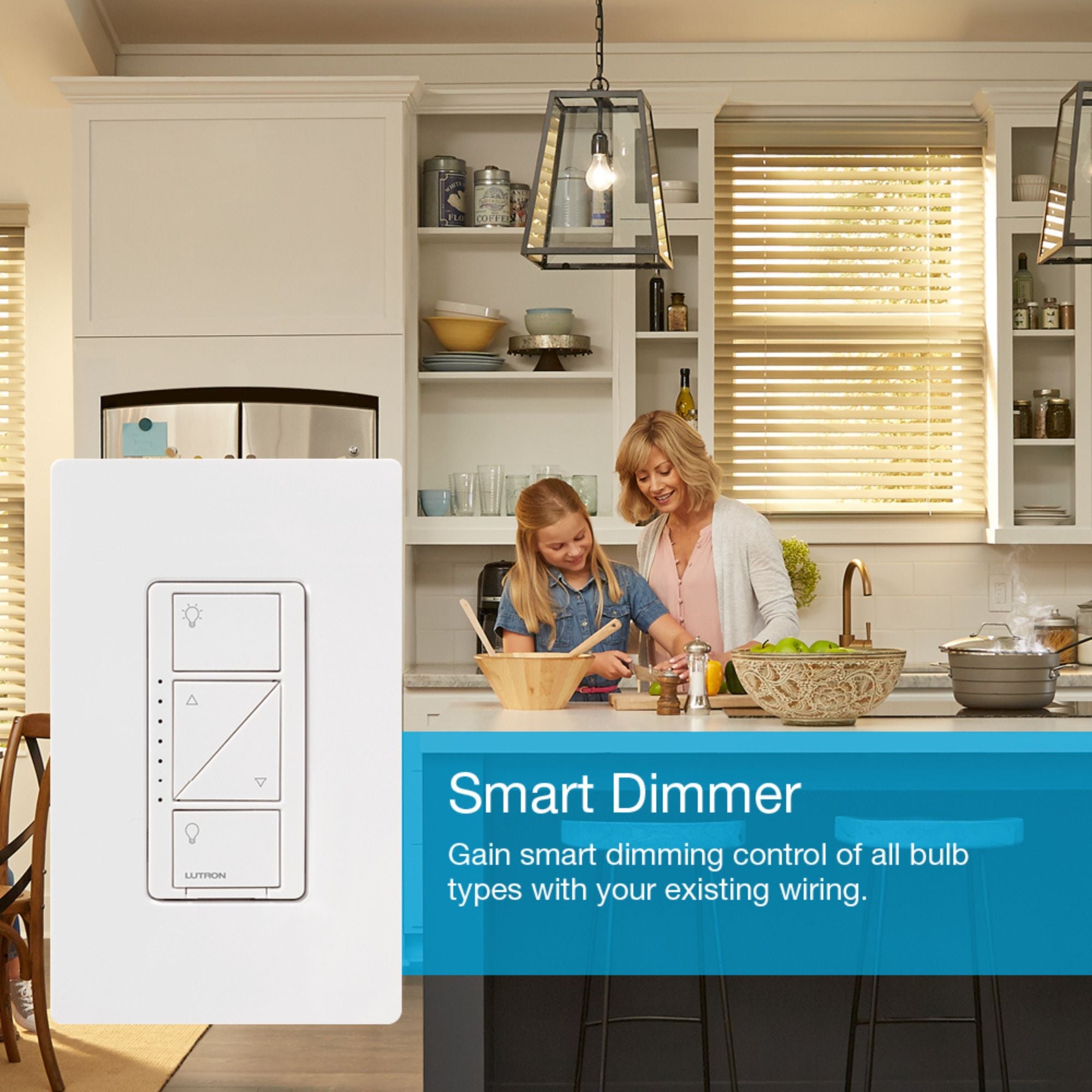 Lutron P-DIM-3WAY-WH Caséta Original Smart Dimmer 3-Way Kit with Pico Remote, White