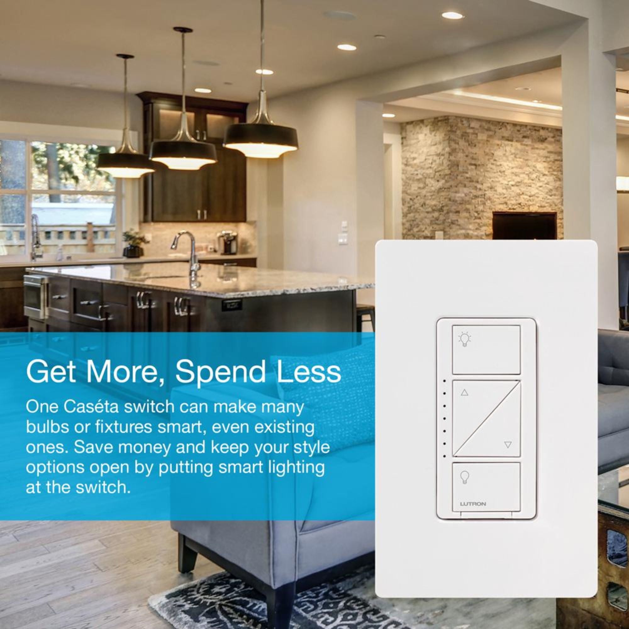 Lutron P-DIM-3WAY-WH Caséta Original Smart Dimmer 3-Way Kit with Pico Remote, White