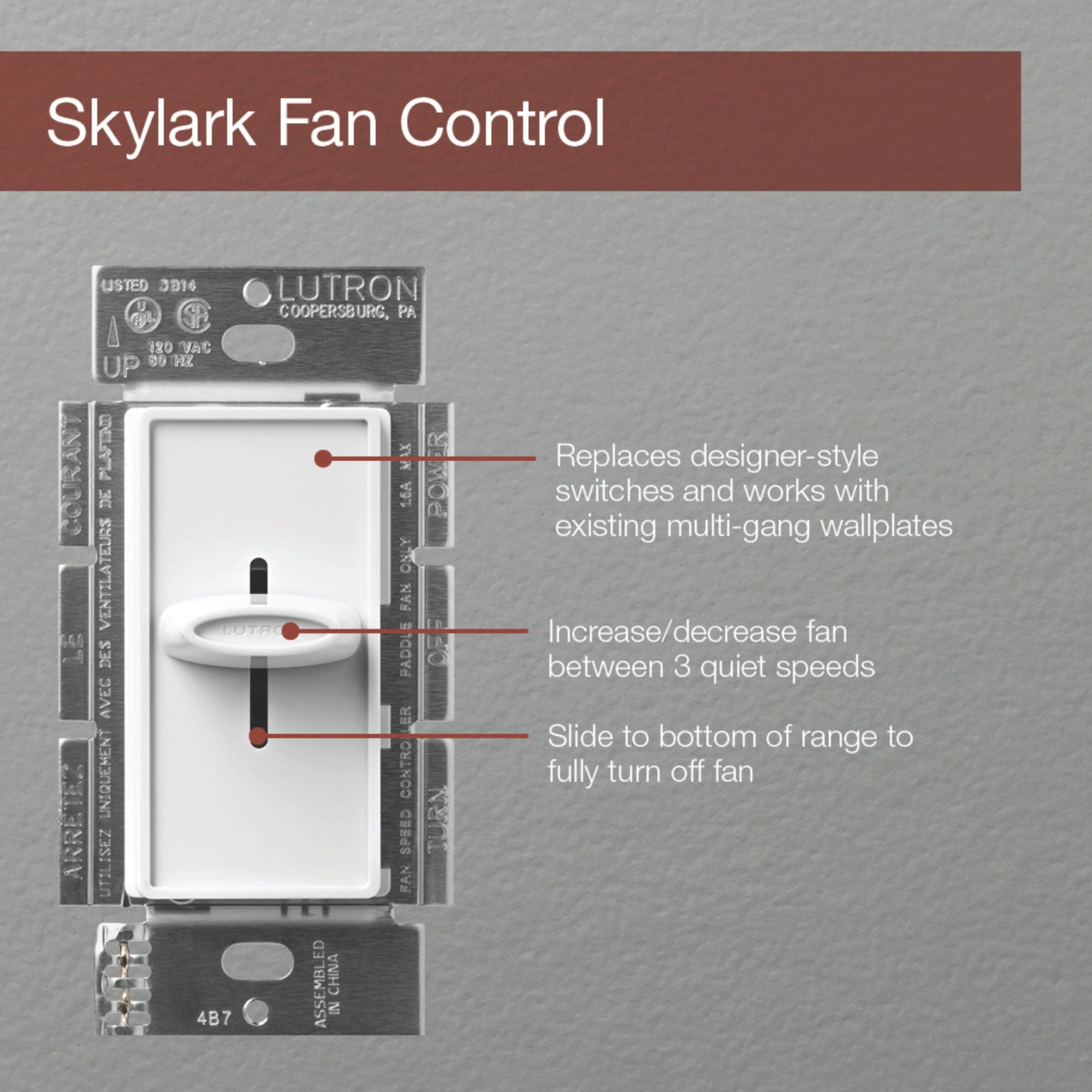 Skylark Quiet 3-Speed Fan Control, Single-Pole, Black