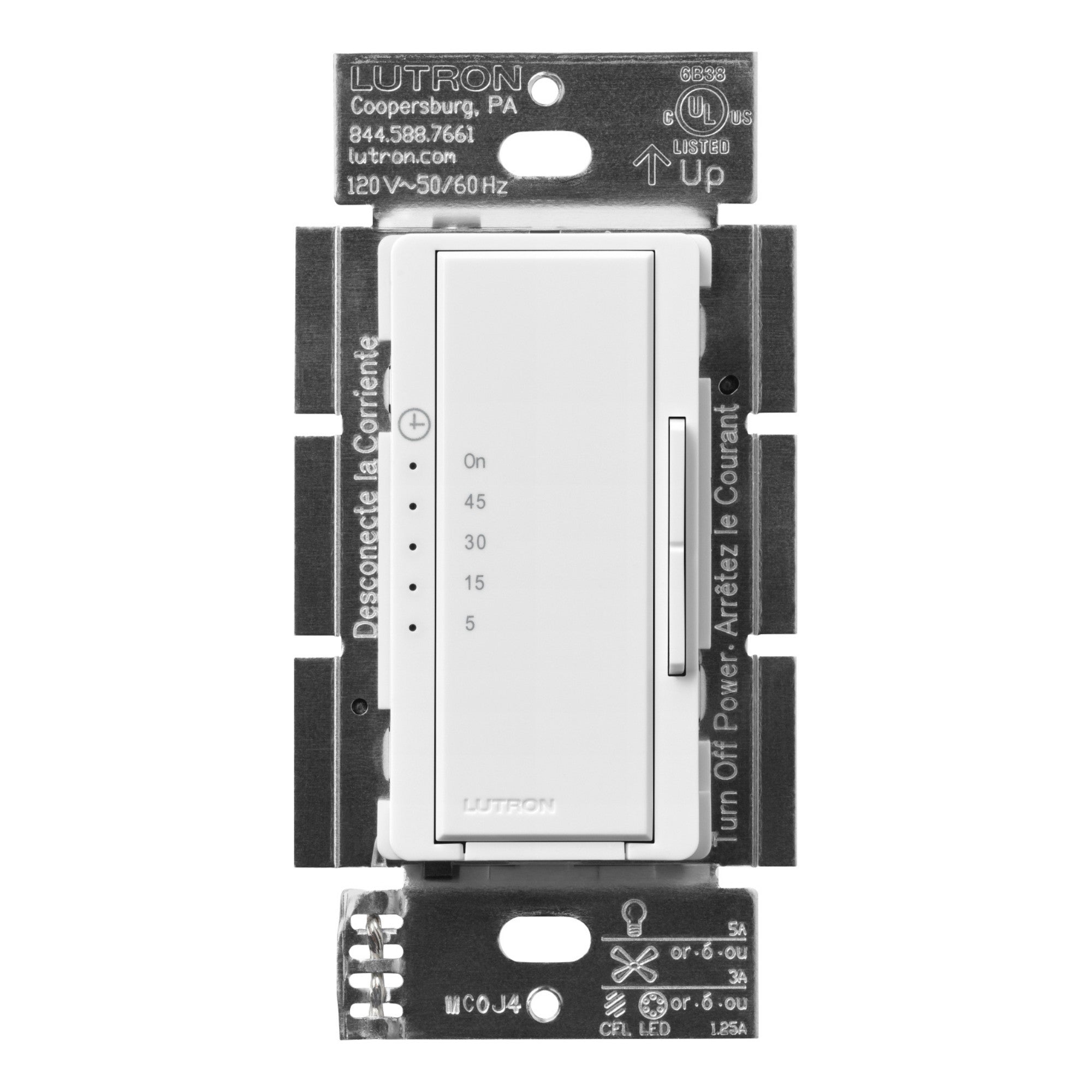 Maestro Countdown Timer Switch, 5-45 Minutes, 3A Fan|150W LED, White