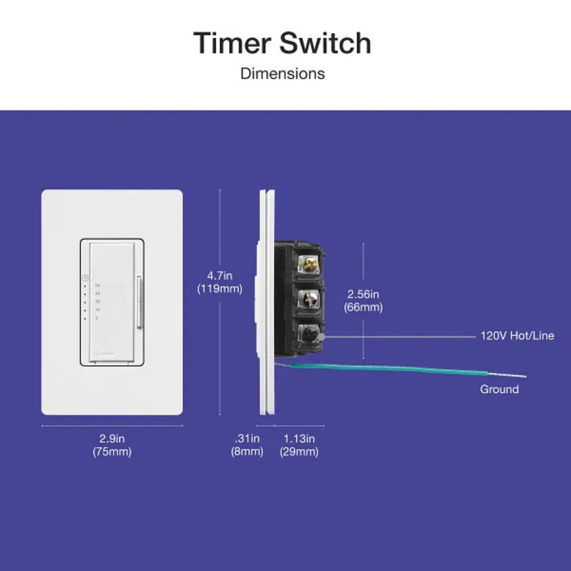 Maestro Countdown Timer Switch, 5-45 Minutes, 3A Fan|150W LED, White - Bees Lighting