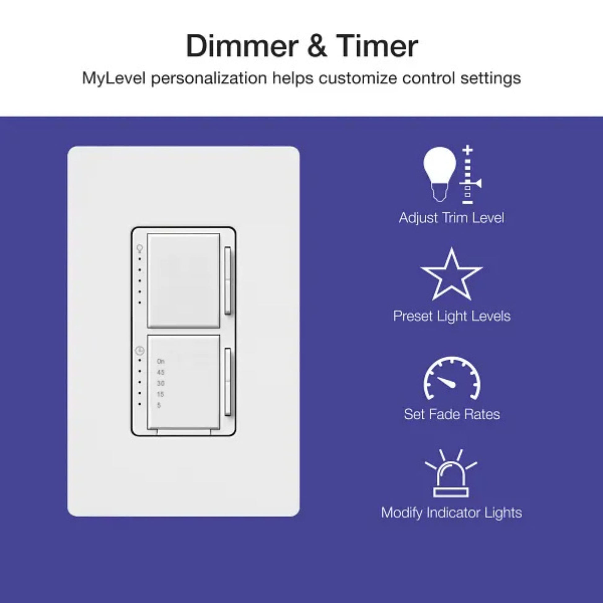 Maestro 5-Level Dimmer/Timer Switch, 75W LED/2.5A Fan, Single Pole, White - Bees Lighting