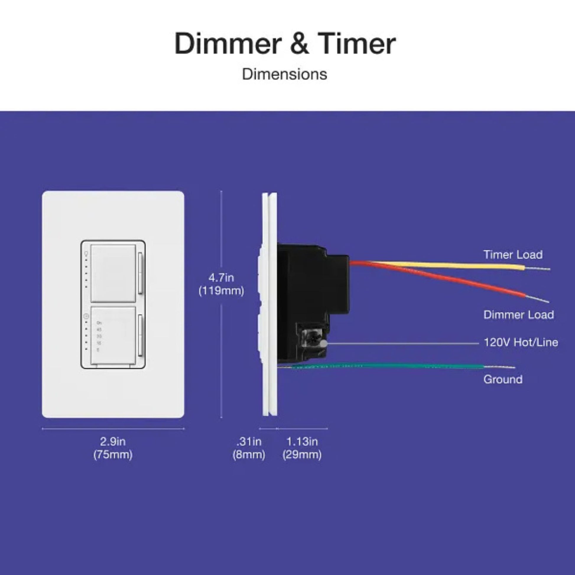 Maestro 5-Level Dimmer/Timer Switch, 75W LED/2.5A Fan, Single Pole, White - Bees Lighting