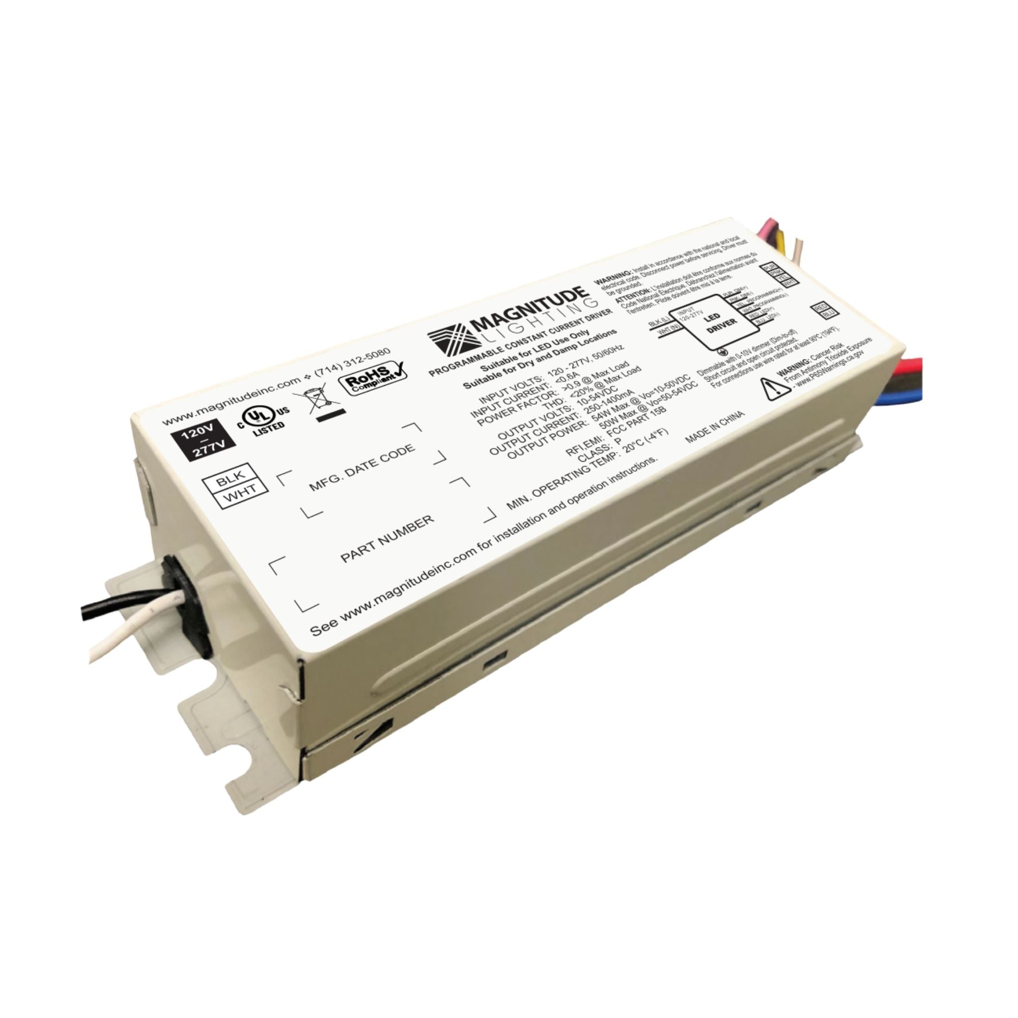 CFlex 54W, Programmable Compact LED Driver, 250-1400mA, 0-10V Dimming, 120-277V - Bees Lighting
