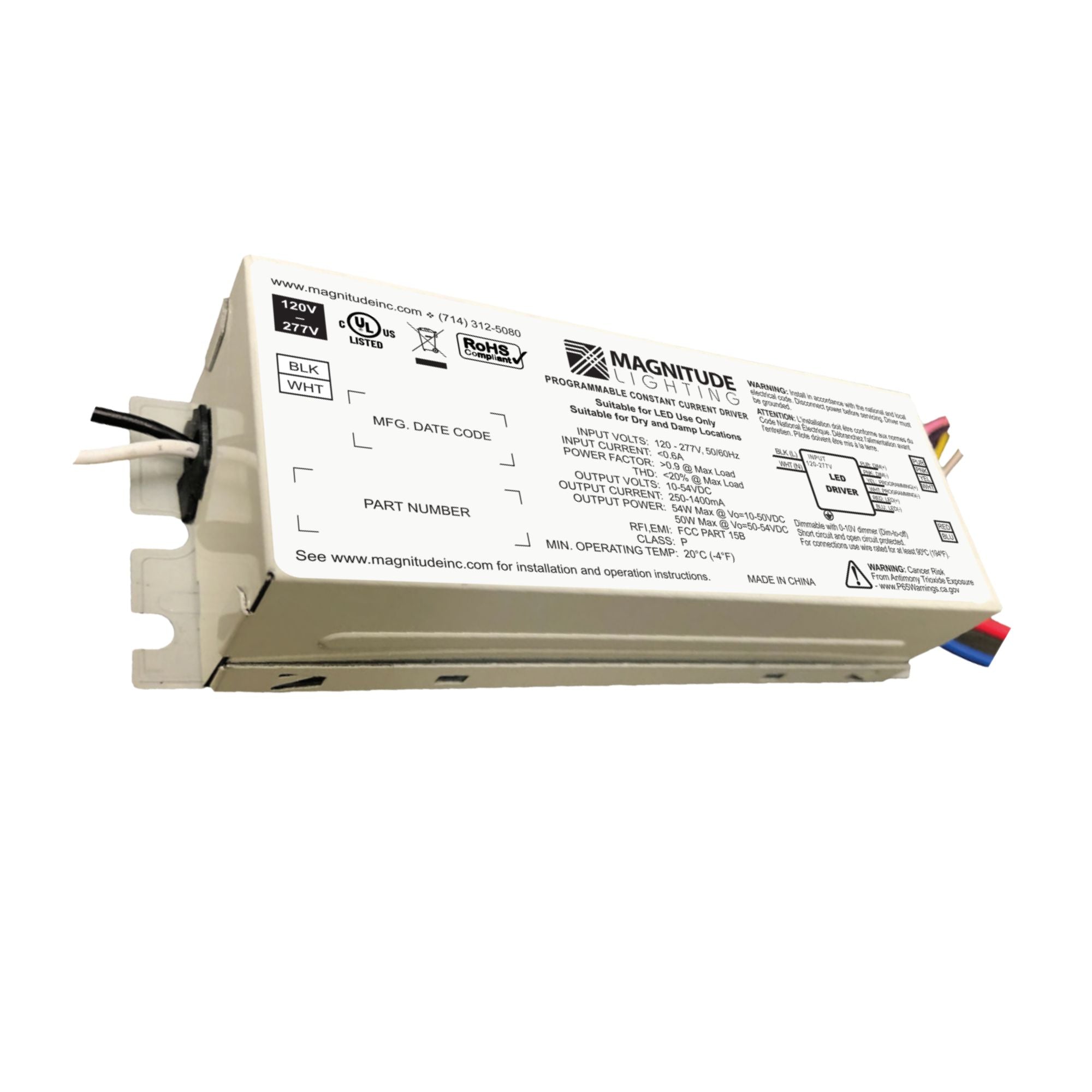 CFlex 54W, Programmable Compact LED Driver, 250-1400mA, 0-10V Dimming, 120-277V