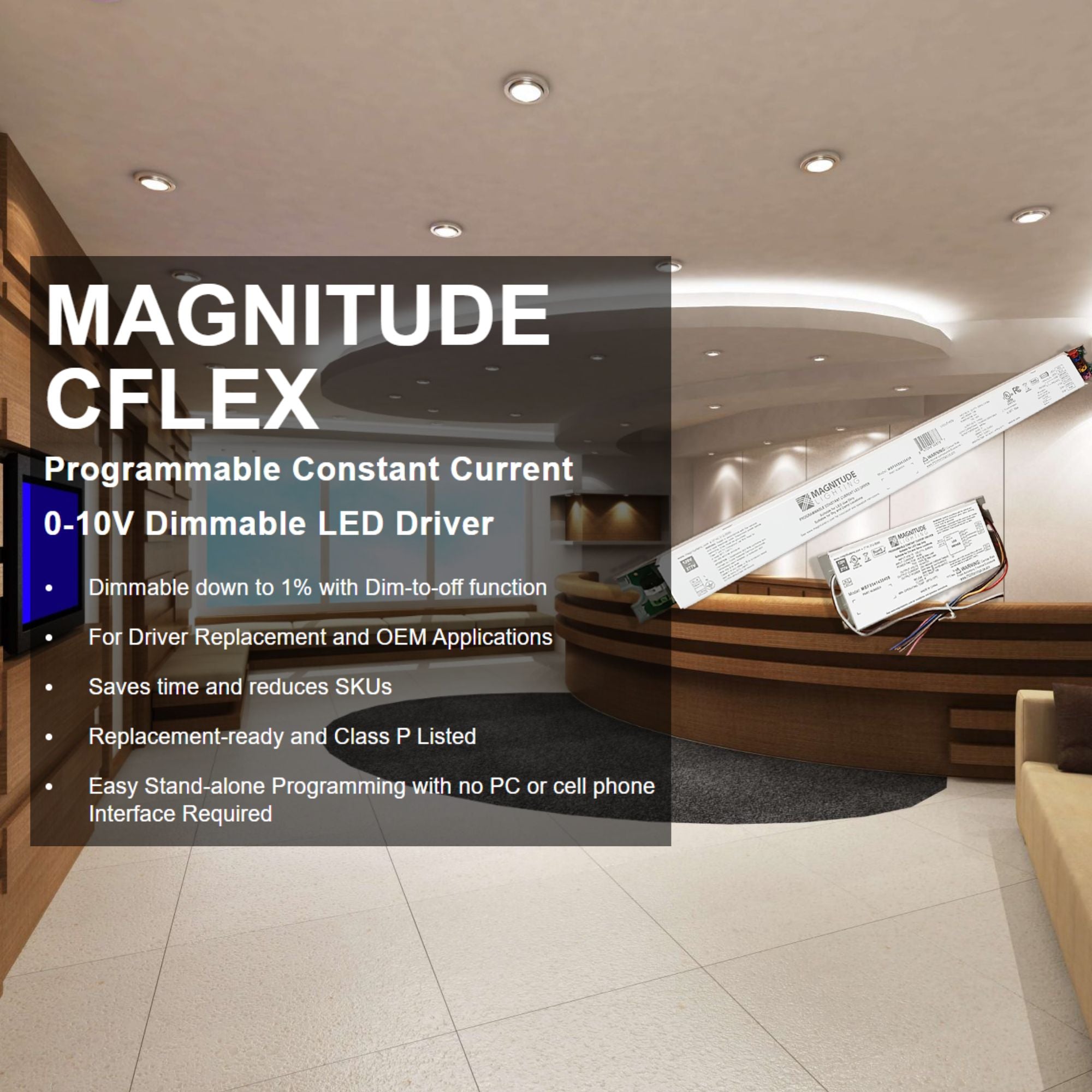 CFlex 54W, Programmable Compact LED Driver, 250-1400mA, 0-10V Dimming, 120-277V