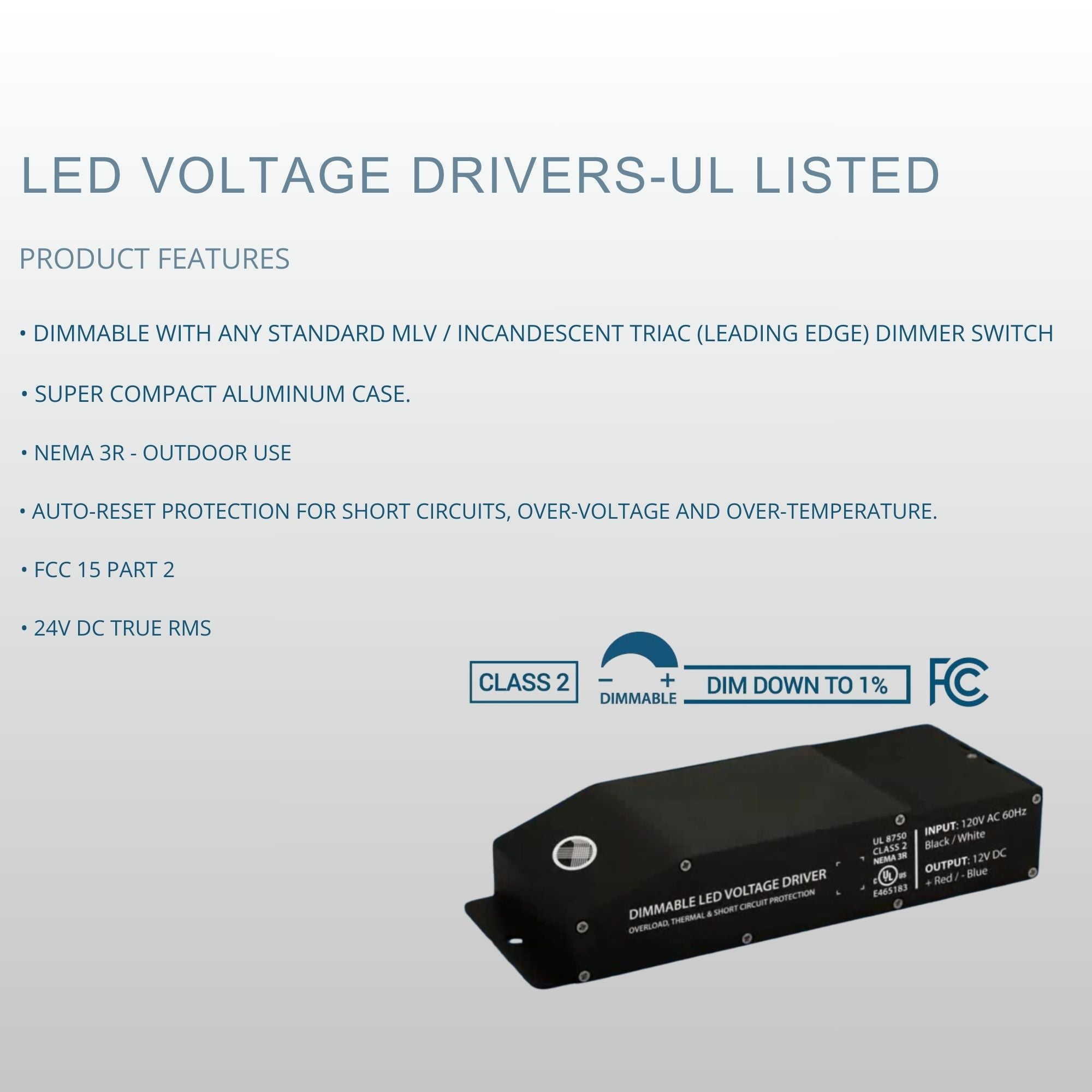E-Series 96 Watts, 24VDC LED Driver, Class 2, Triac Phase Dimming, NEMA 3R, UL Enclosure - Bees Lighting