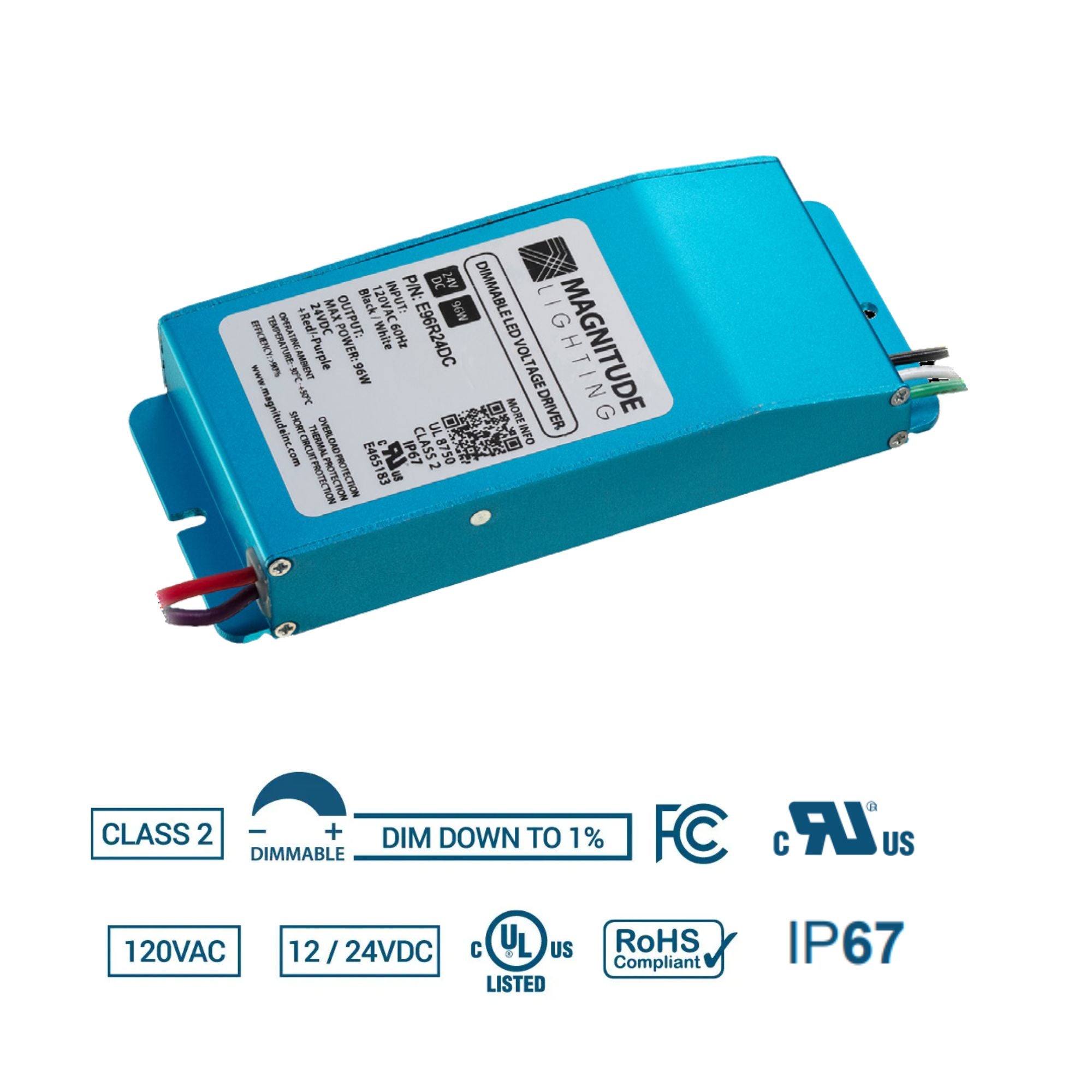 Magnitude Lighting - E-Series 40W 12VDC Dimmable LED Driver, Class 2, 120V, IP67 Rated | Bees Lighting