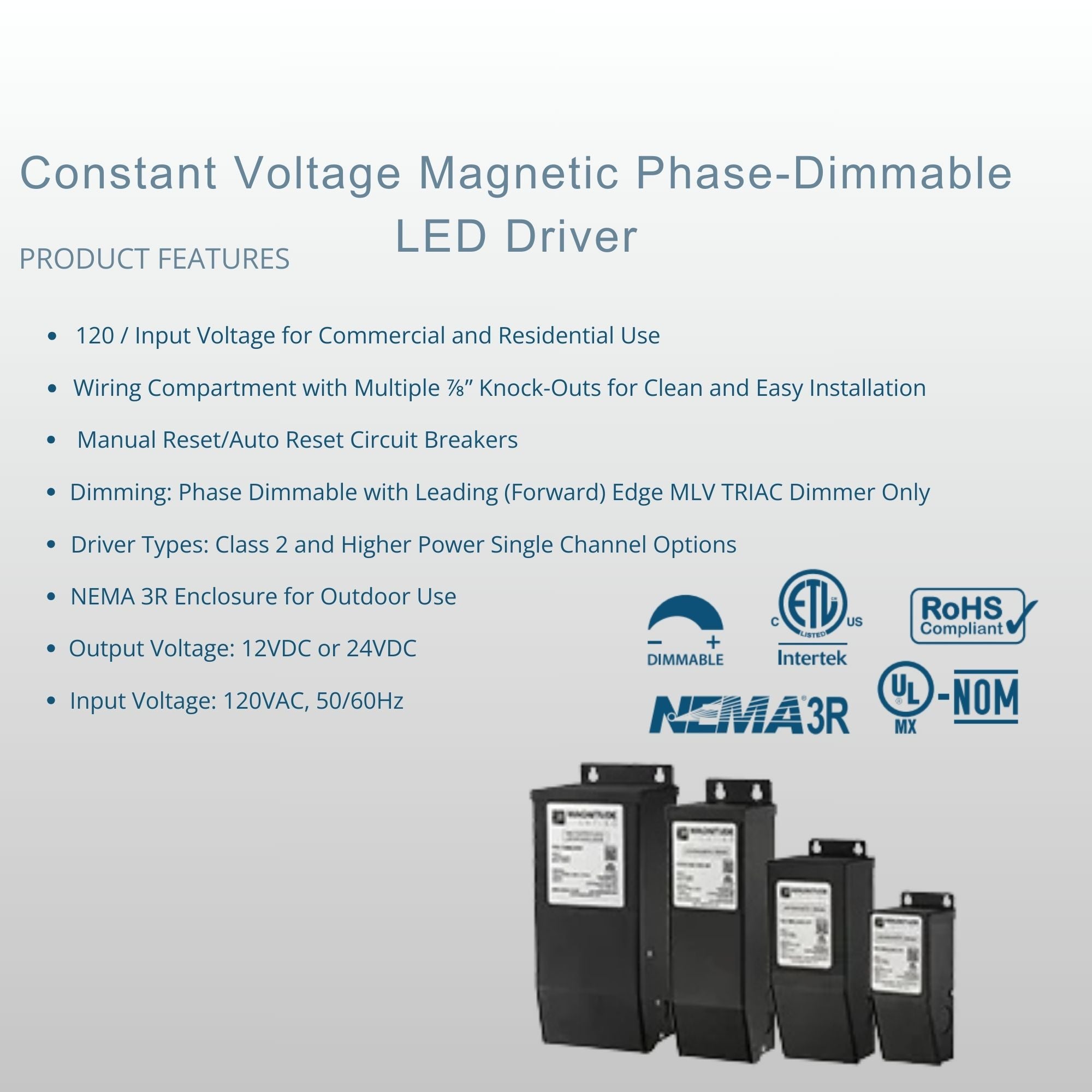 M-Series 150 Watts, 12VDC Magnetic LED Driver, MLV Triac Dimming, 120V Input - Bees Lighting