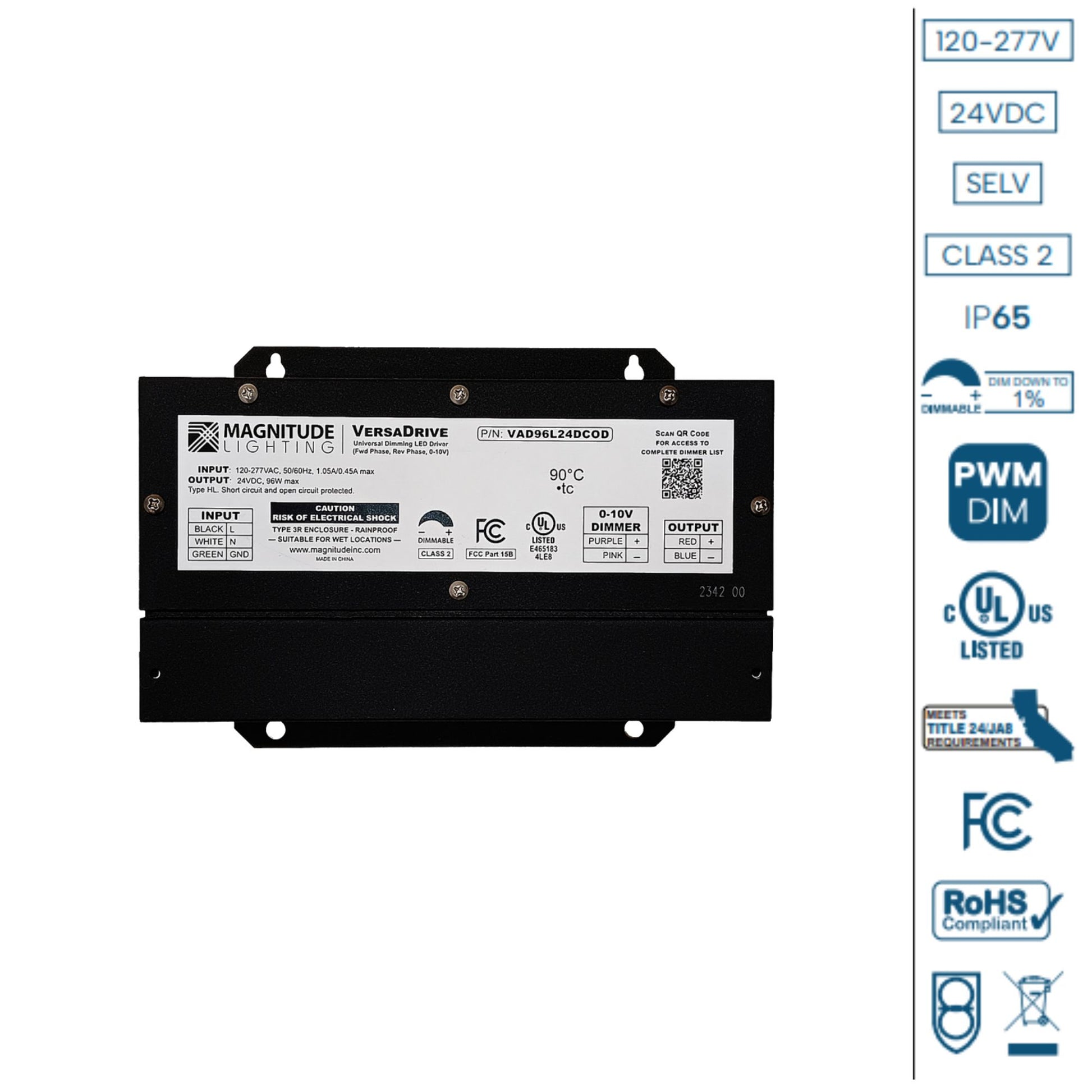 VersaDrive 96 Watts, 24VDC 5-Way Dimming LED Driver, Class 2, NEMA 3R - Bees Lighting
