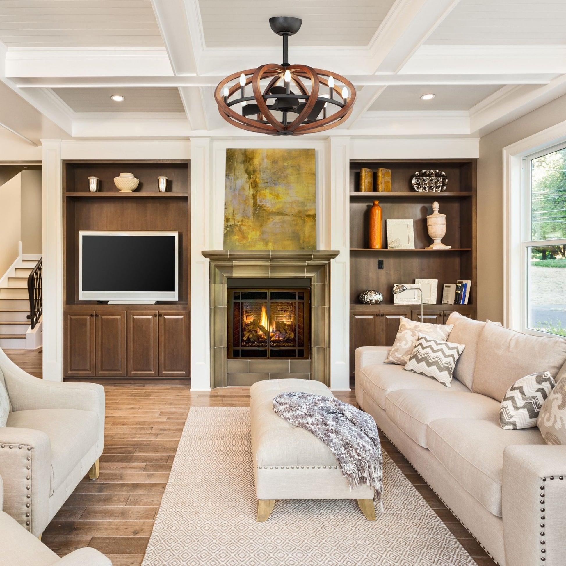 Maxim Lighting - Bodega Bay 8-Light Wifi-Enabled LED Fandelight 36 Inch Antique Pecan and Anthracite Finish | Bees Lighting