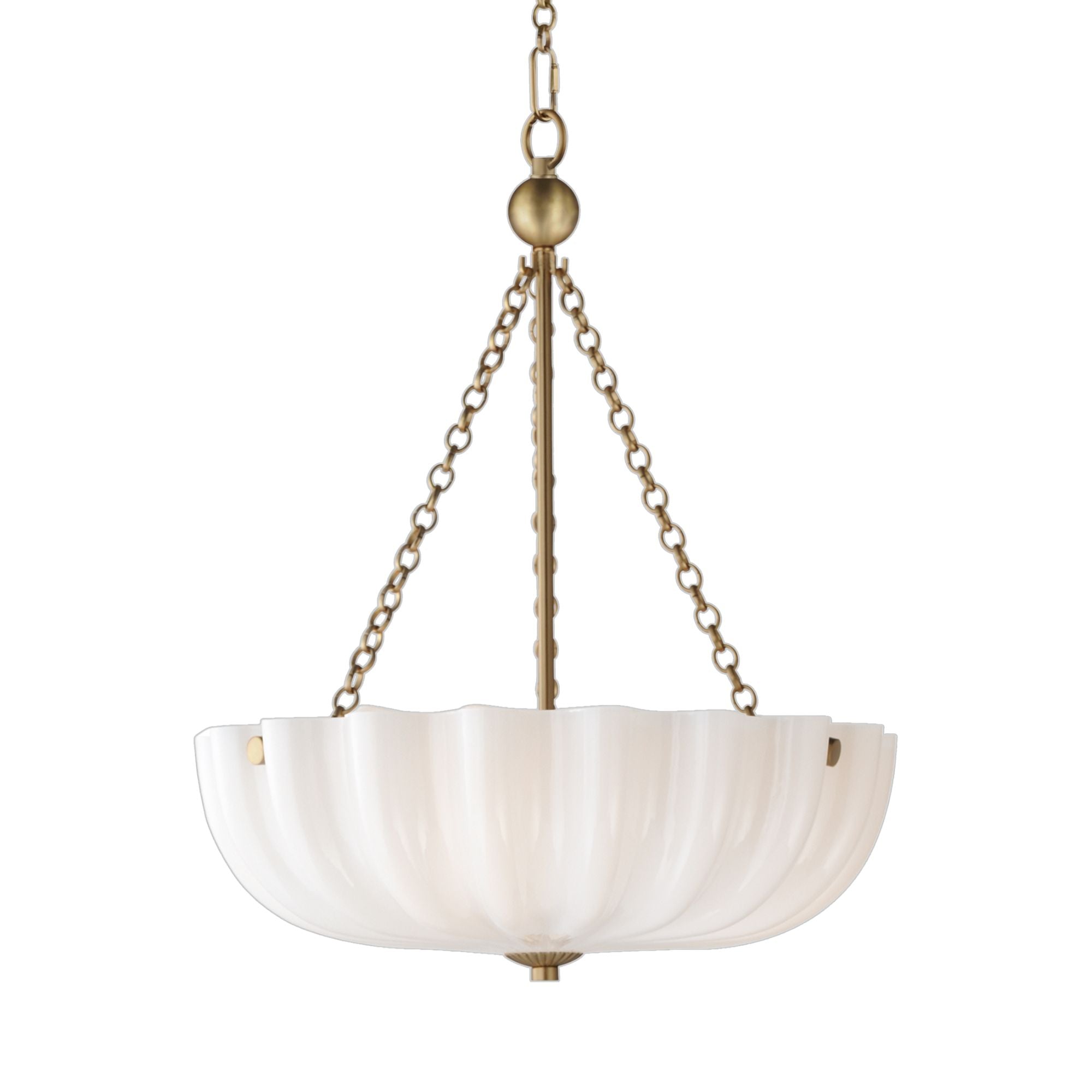 Bundt 15" 3-Light Convertible Pendant, White/Natural Aged Brass Finish