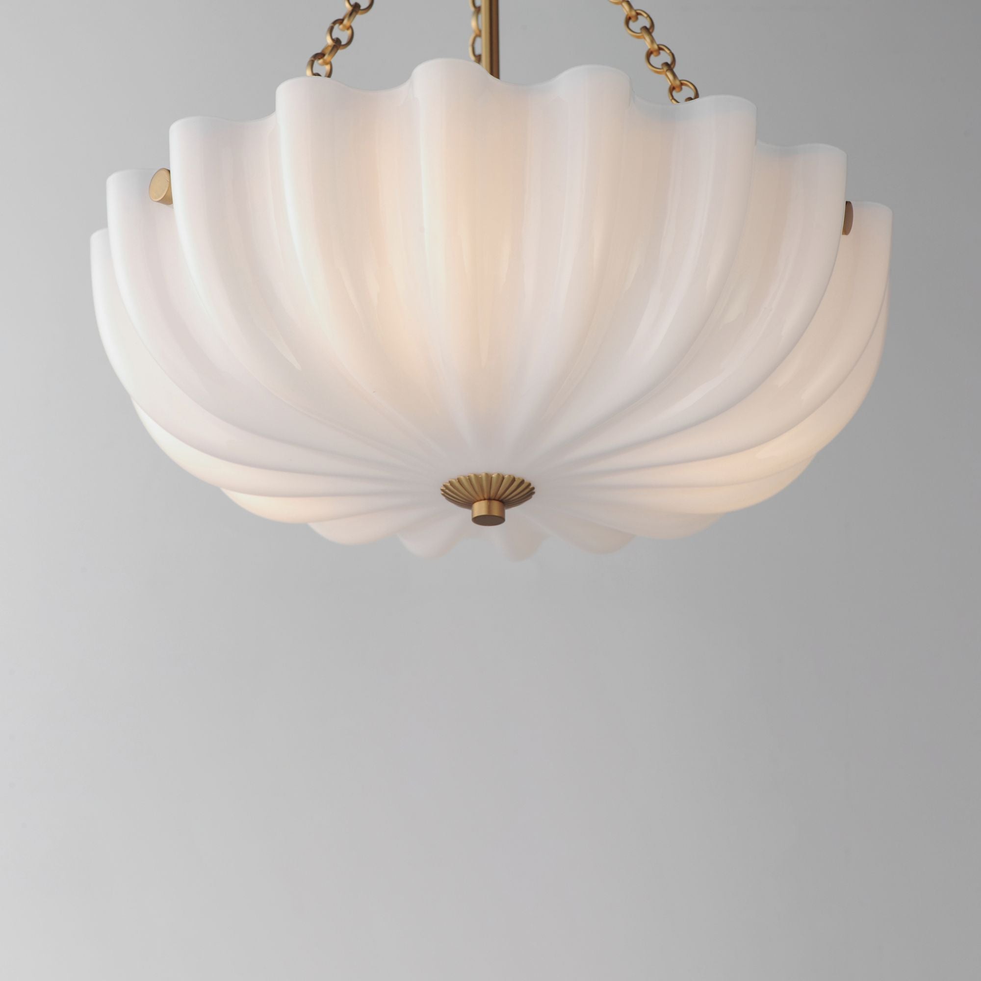 Bundt 15" 3-Light Convertible Pendant, White/Natural Aged Brass Finish