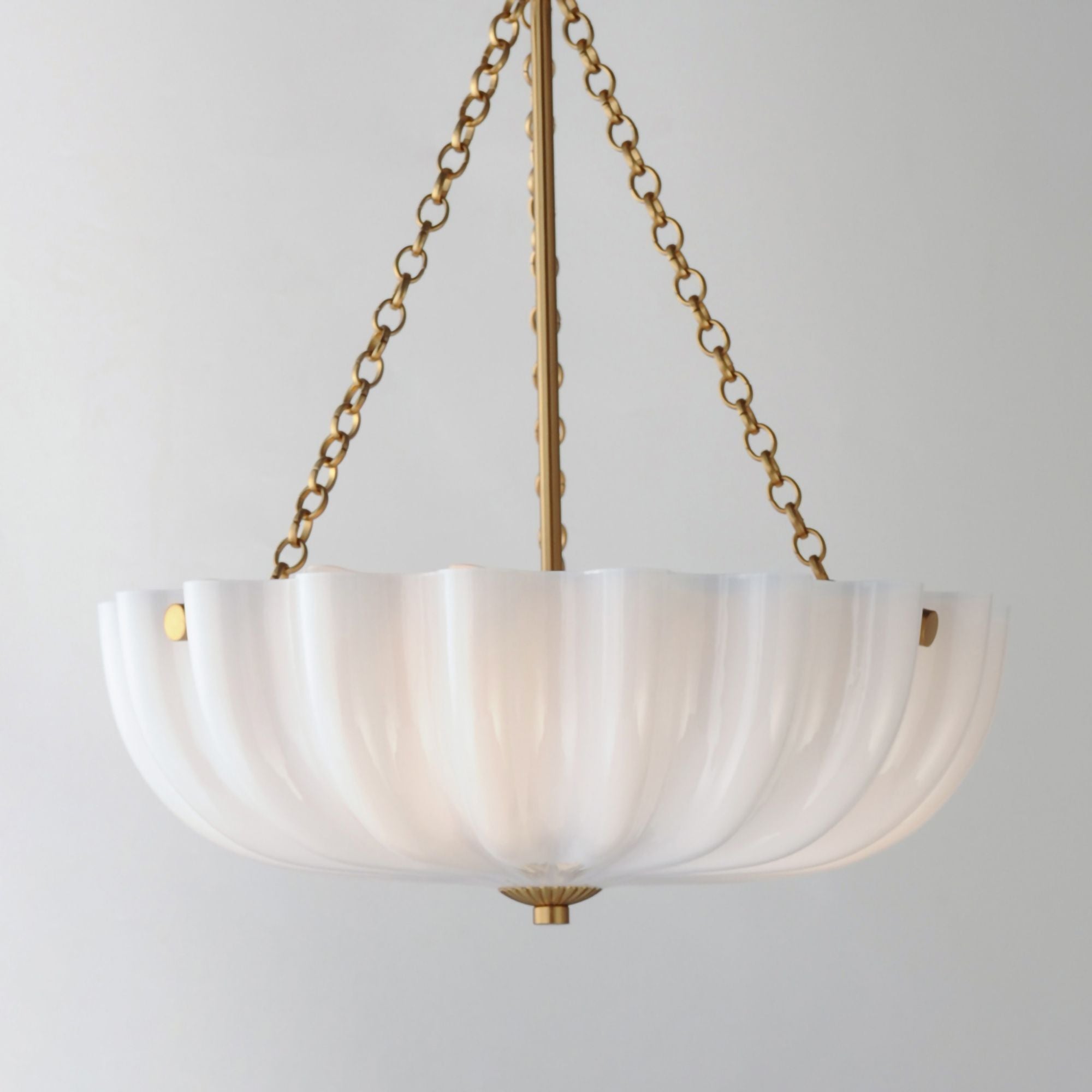 Bundt 15" 3-Light Convertible Pendant, White/Natural Aged Brass Finish