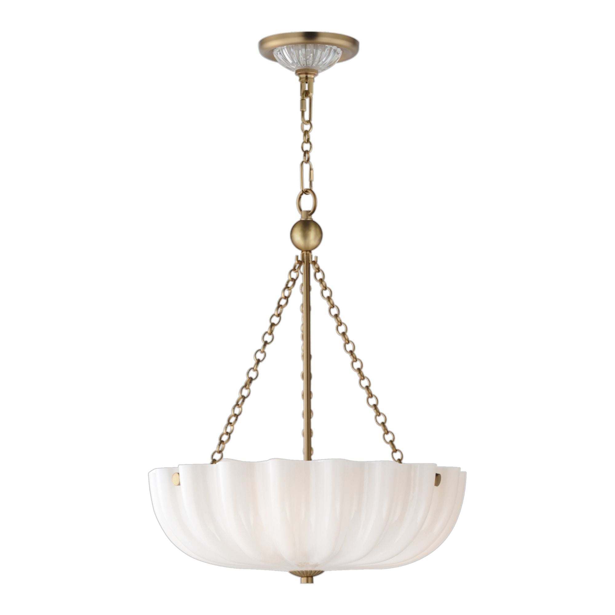 Bundt 15" 3-Light Convertible Pendant, White/Natural Aged Brass Finish
