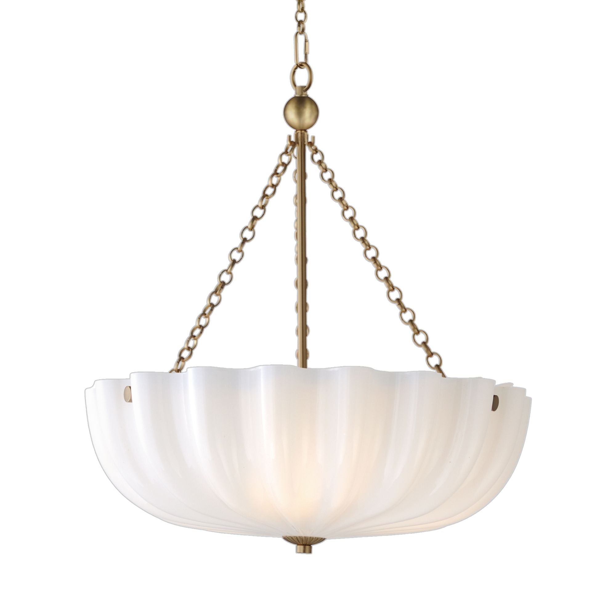 Bundt 17" 3-Light Convertible Pendant, White/Natural Aged Brass Finish