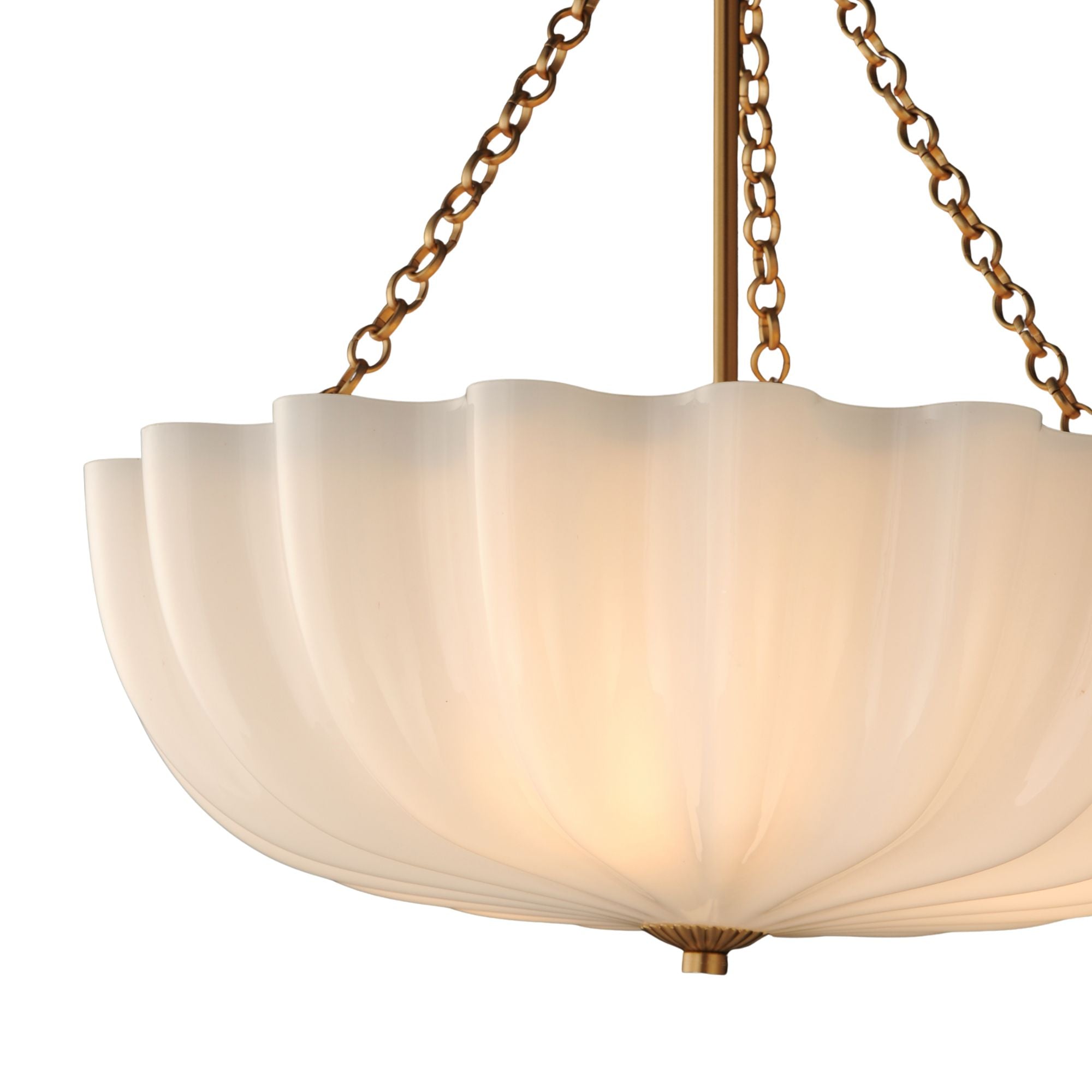 Bundt 17" 3-Light Convertible Pendant, White/Natural Aged Brass Finish