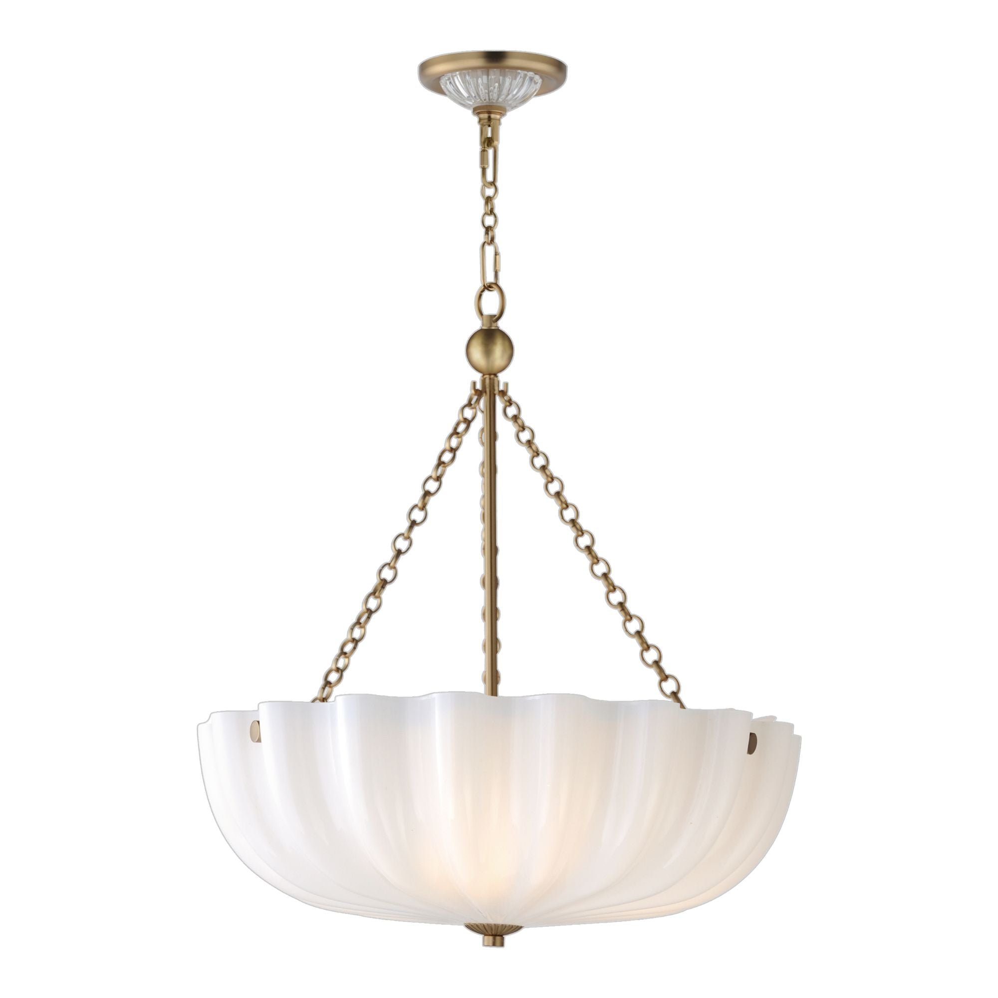 Bundt 17" 3-Light Convertible Pendant, White/Natural Aged Brass Finish
