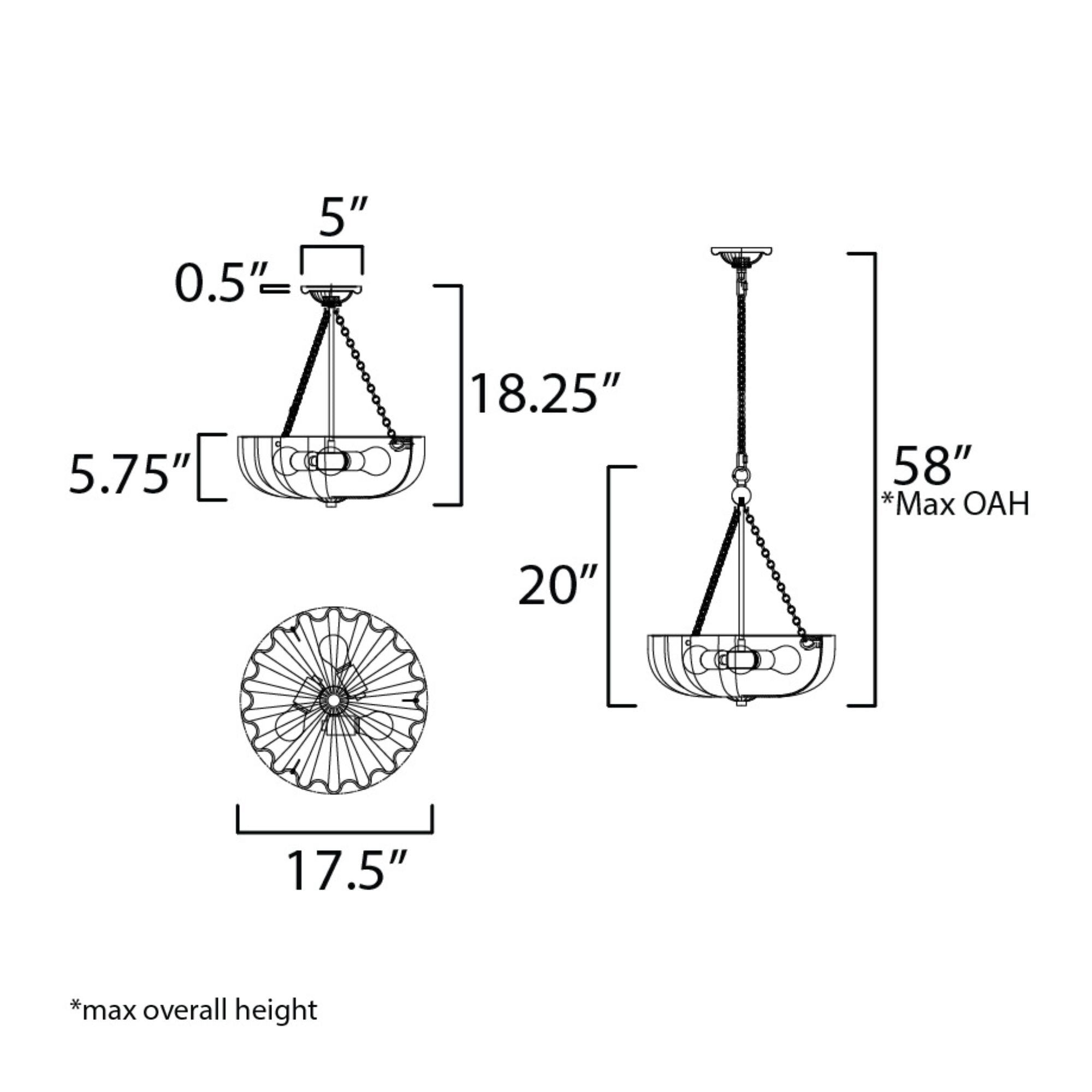 Bundt 17" 3-Light Convertible Pendant, White/Natural Aged Brass Finish