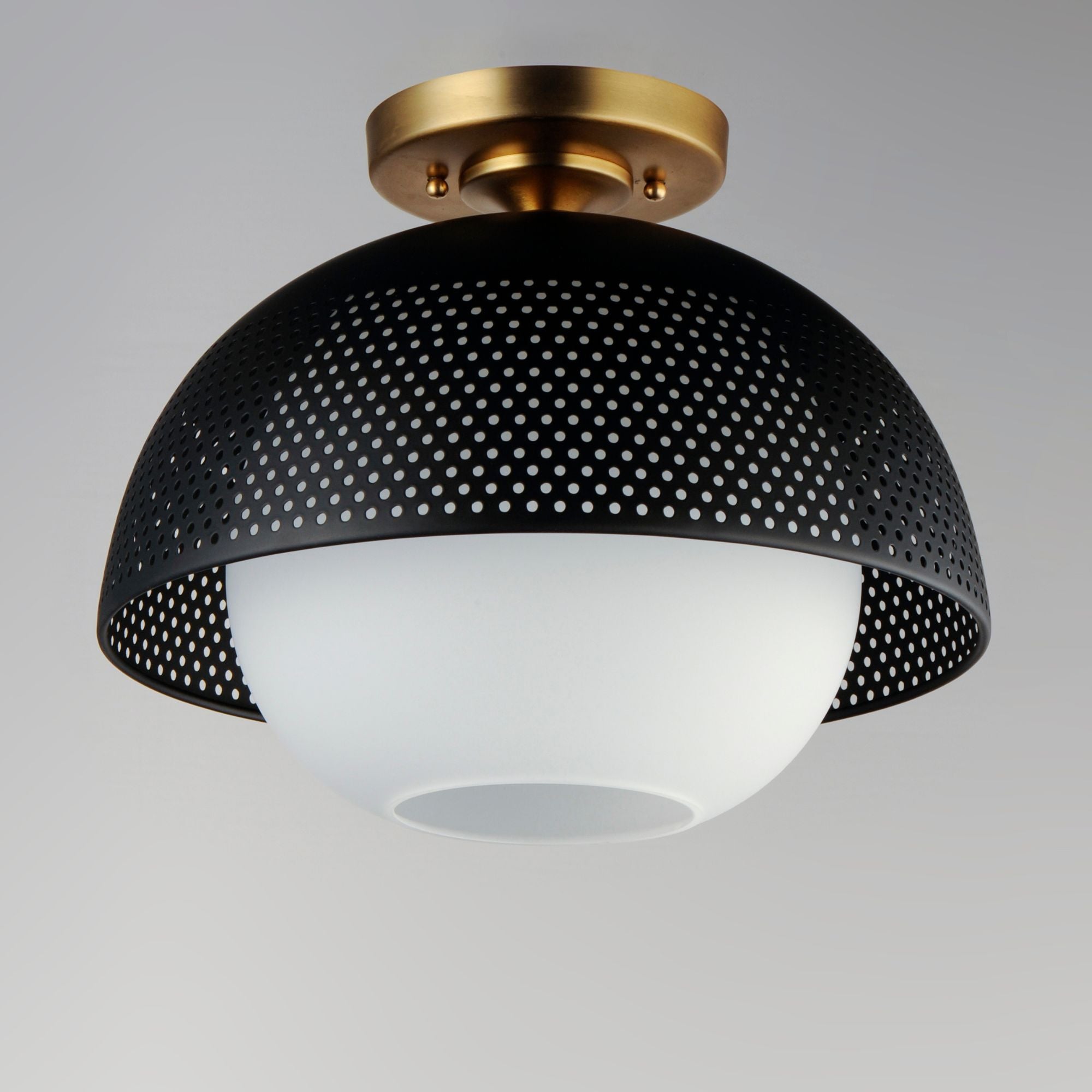 Perf 14" Flush Mount, Black & Satin Brass Finish