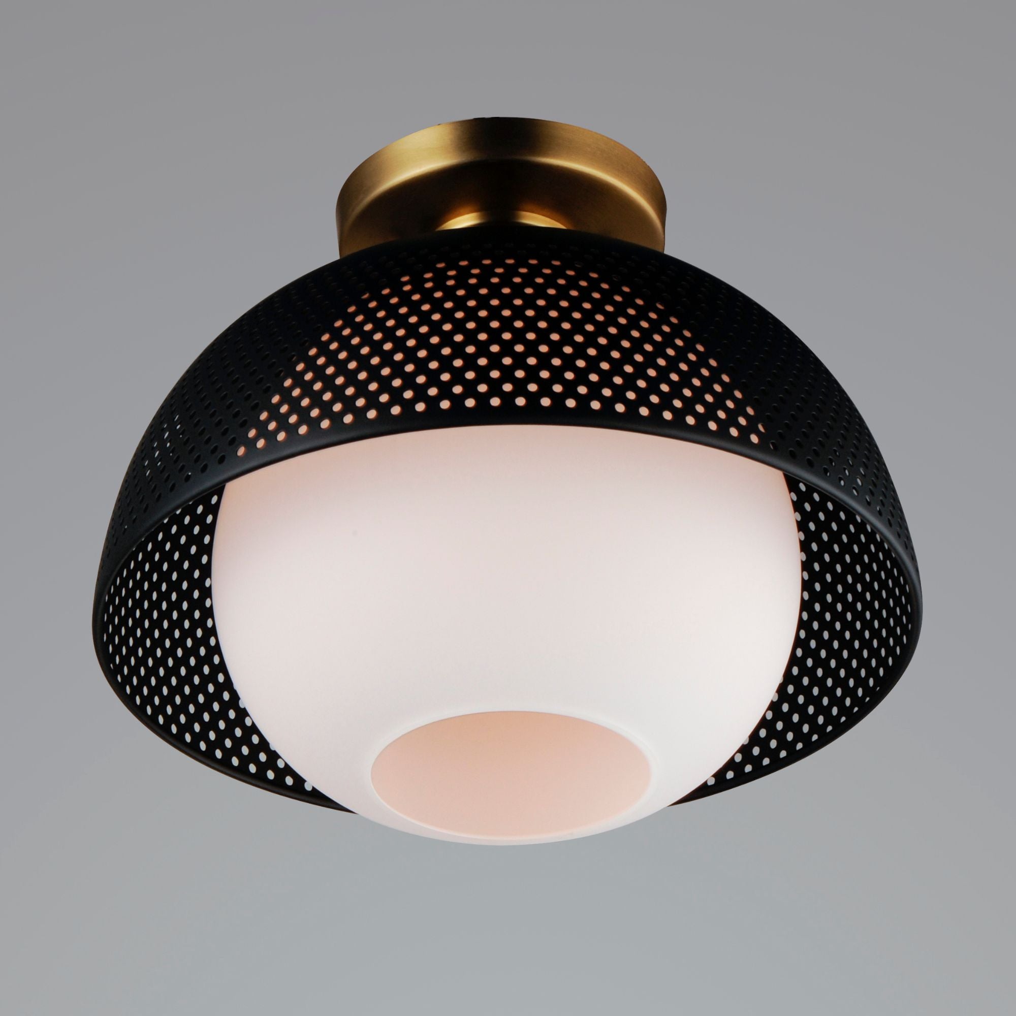 Perf 14" Flush Mount, Black & Satin Brass Finish