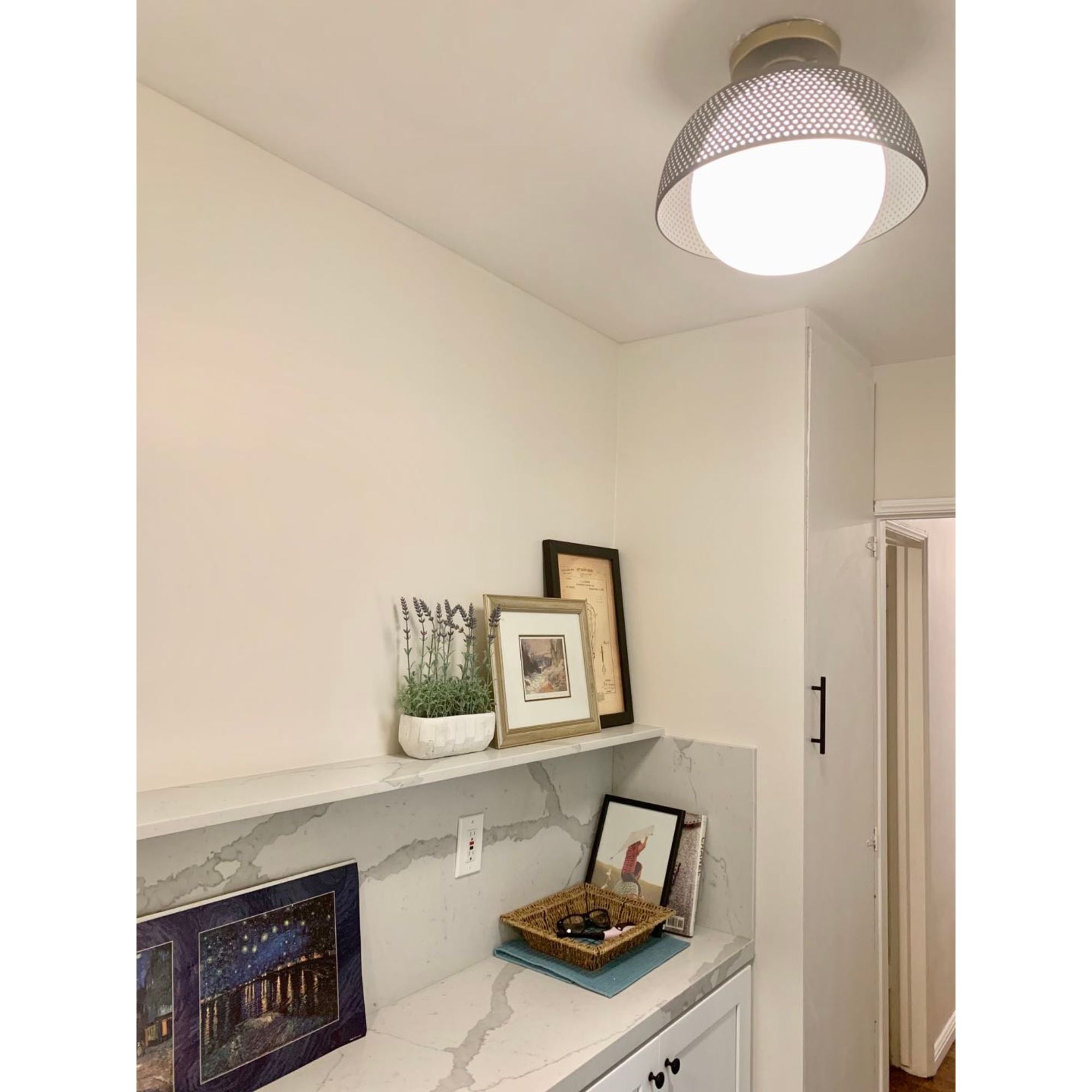Perf 14" Flush Mount, Black & Satin Brass Finish