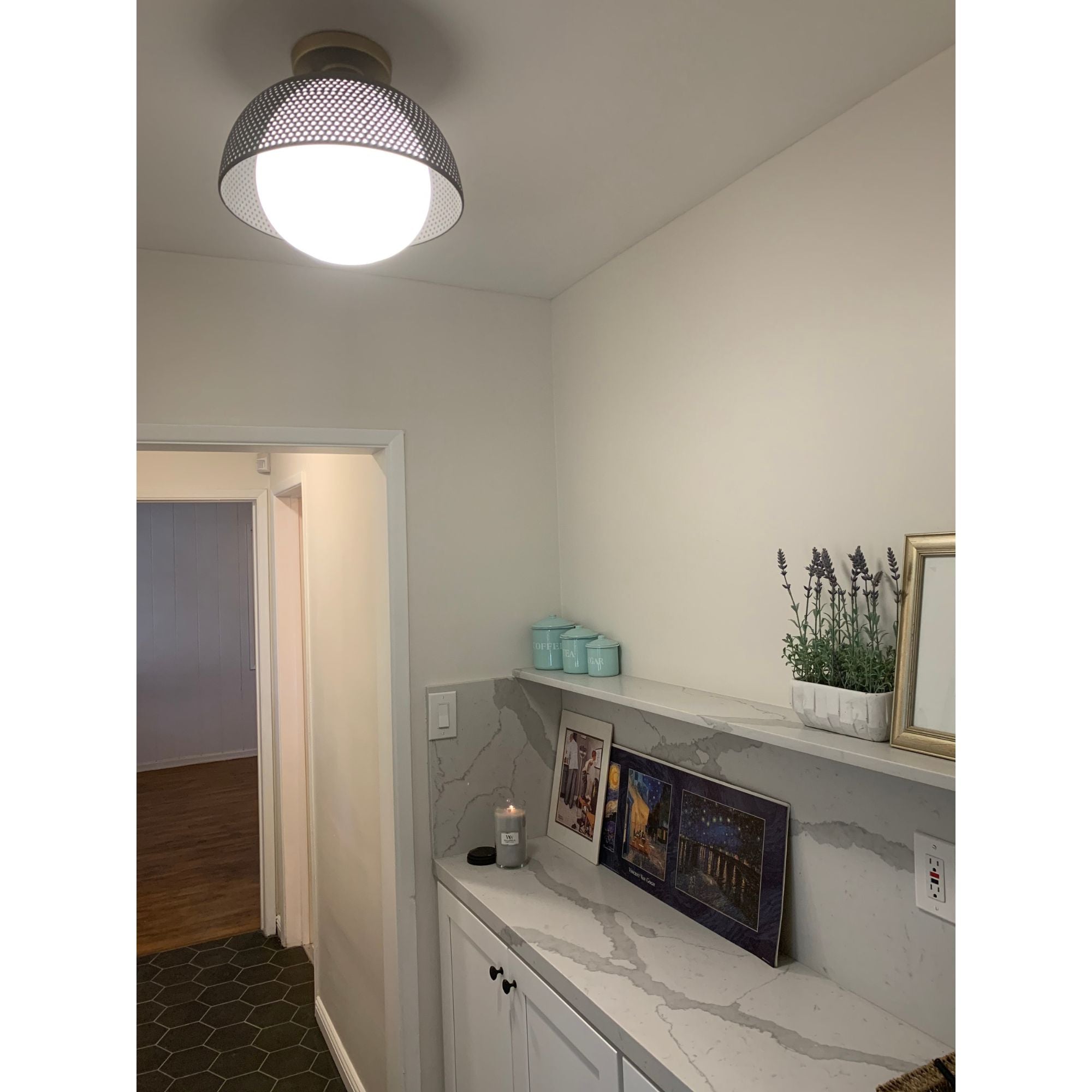 Perf 14" Flush Mount, Black & Satin Brass Finish