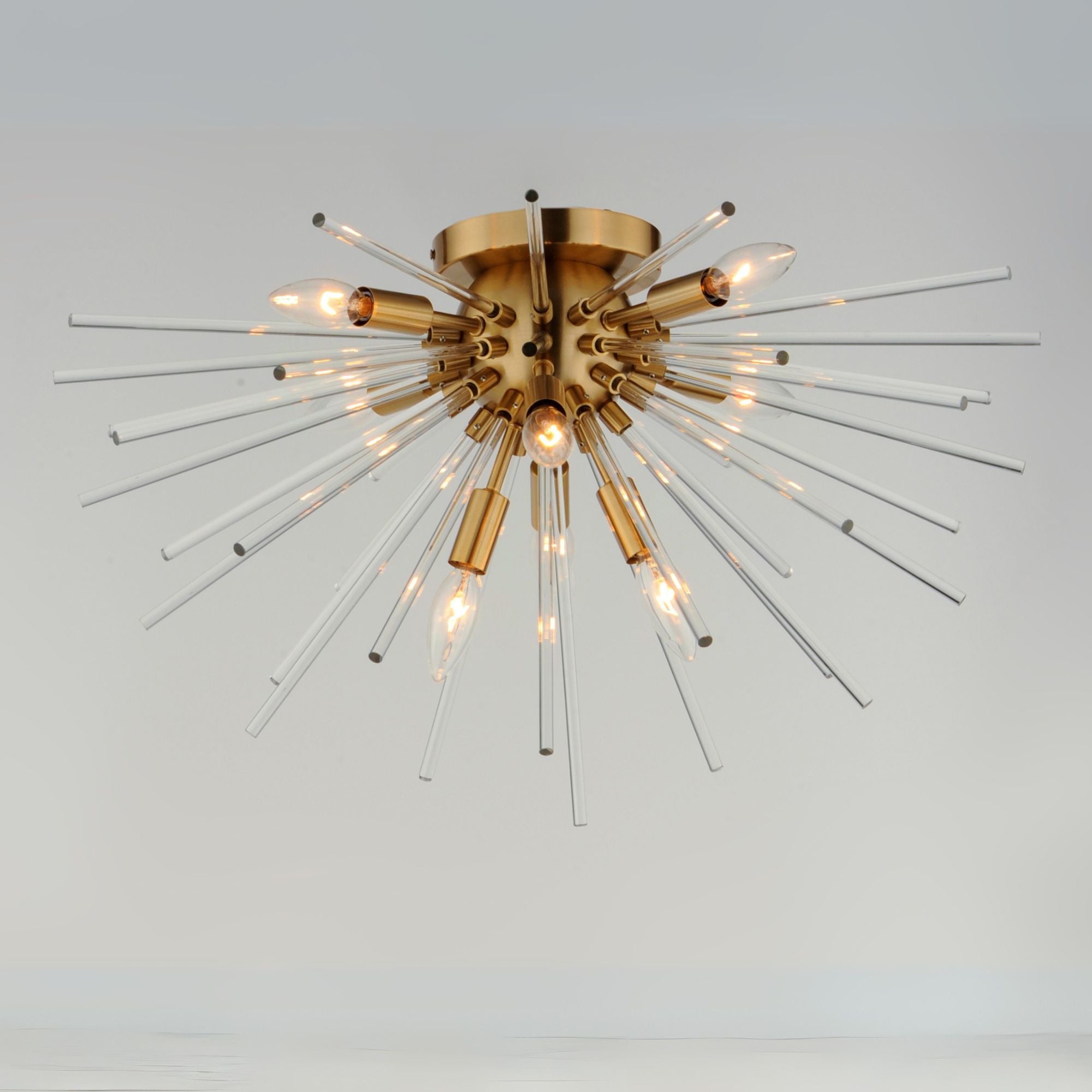 Polaris 25" 8-Light Flush Mount, Satin Brass Finish
