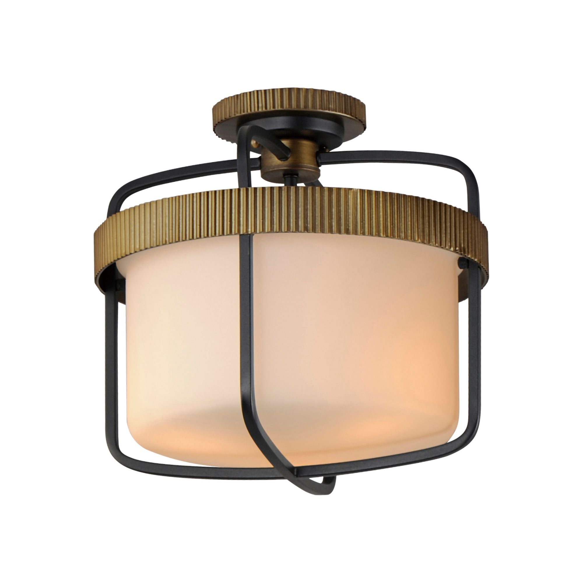 Ruffles 14" 3 Lights Semi flush Mount, Black & Antique Brass Finish