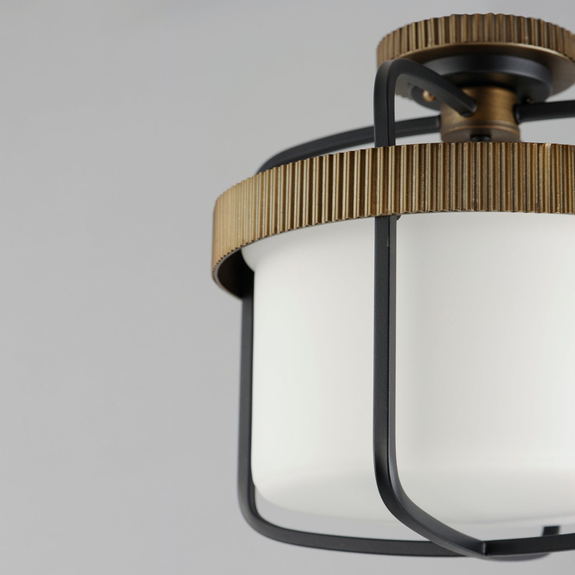 Ruffles 14" 3 Lights Semi flush Mount, Black & Antique Brass Finish