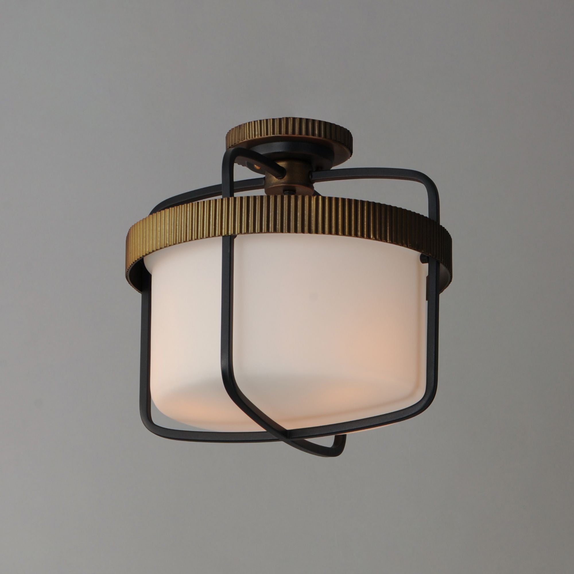 Ruffles 14" 3 Lights Semi flush Mount, Black & Antique Brass Finish
