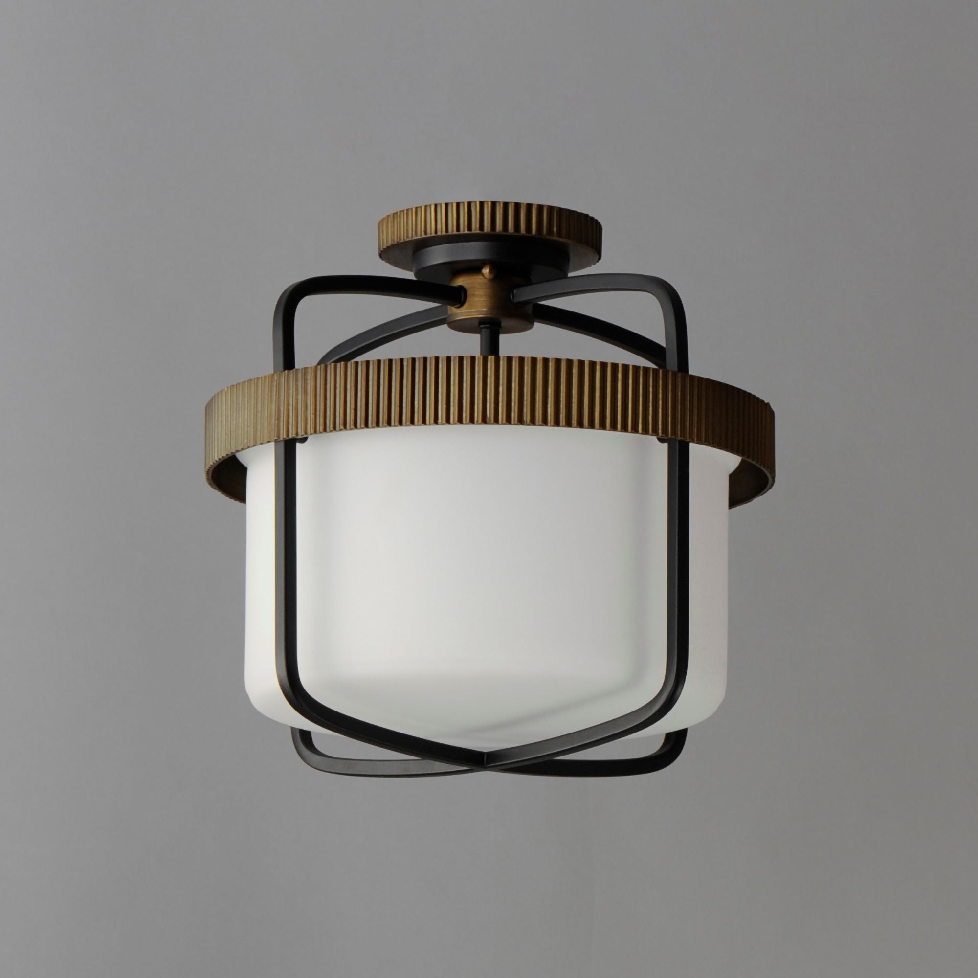 Ruffles 14" 3 Lights Semi flush Mount, Black & Antique Brass Finish