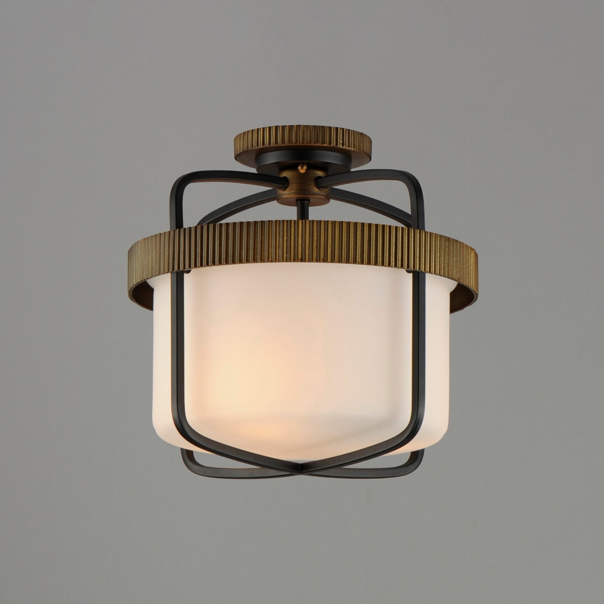 Ruffles 14" 3 Lights Semi flush Mount, Black & Antique Brass Finish