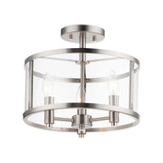 Sentinel 13" 3-Light Semi Flush Mount, Satin Nickel Finish