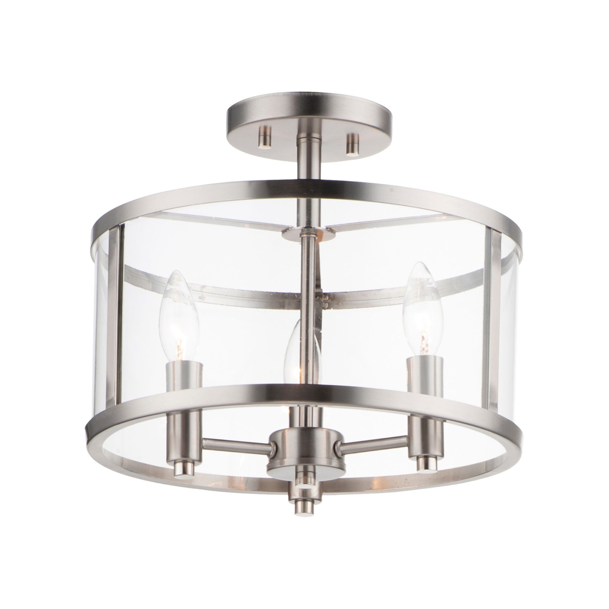 Sentinel 13" 3-Light Semi Flush Mount, Satin Nickel Finish