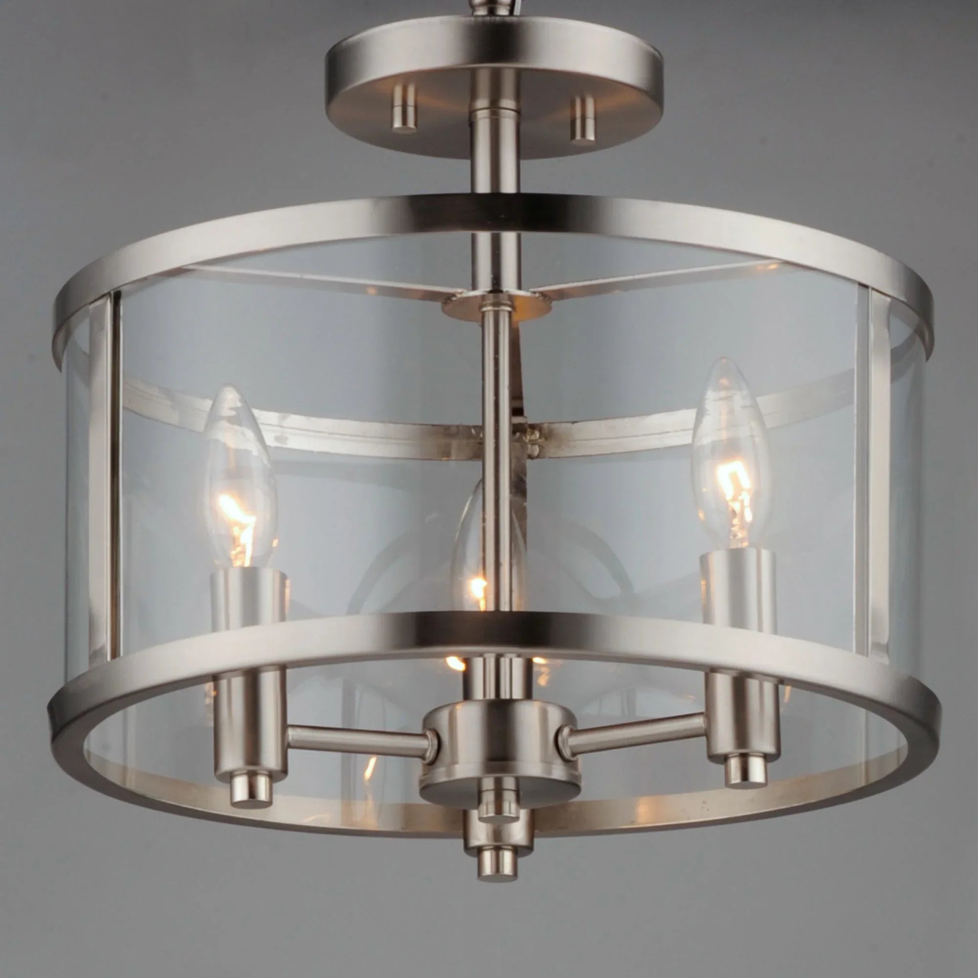 Sentinel 13" 3-Light Semi Flush Mount, Satin Nickel Finish