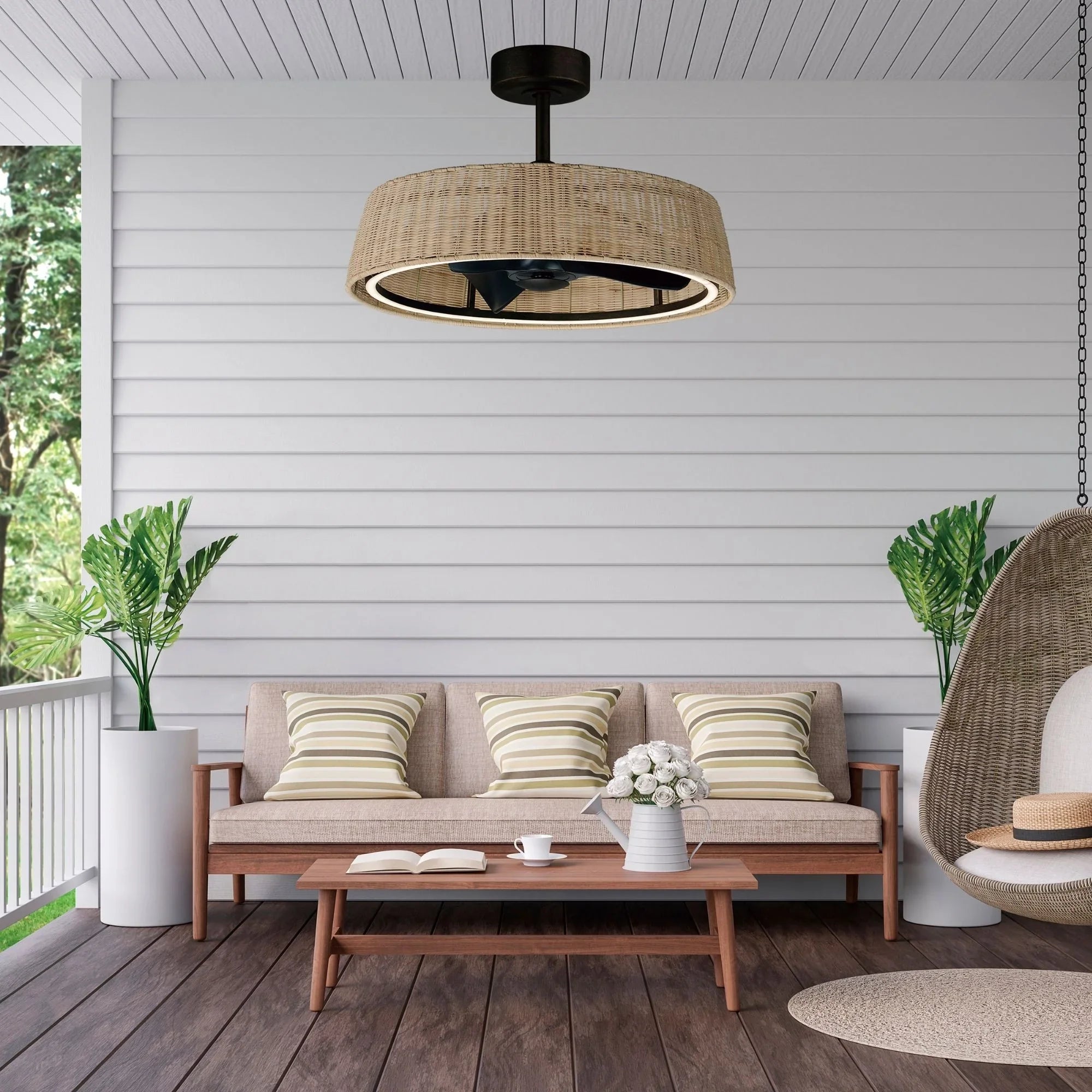 Maxim Tulum 61012NADBZ 28 in LED Smart Fandelight Natural Rattan