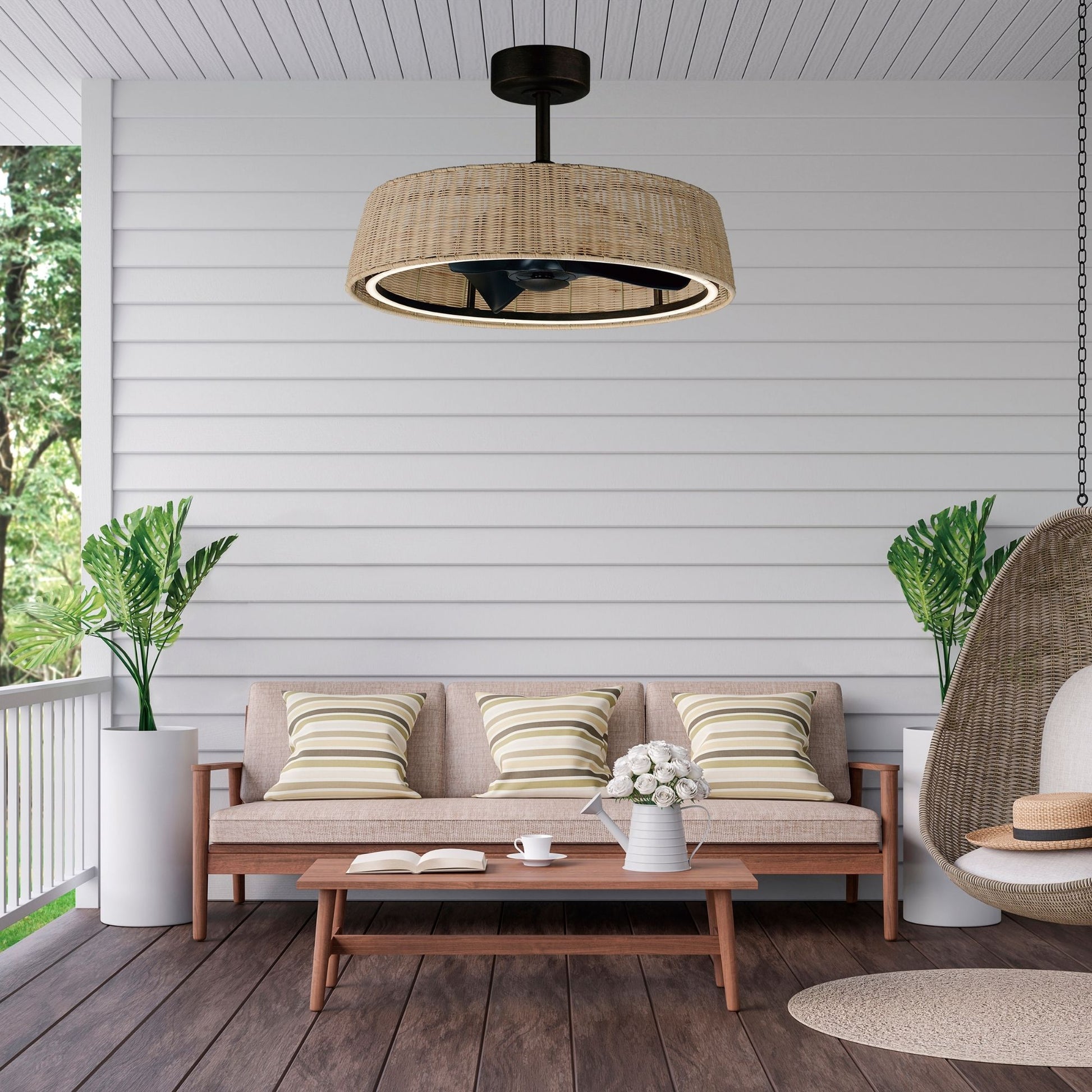 Maxim Lighting - Tulum 29" Wifi-Enabled LED Fandelight Dark Bronze with Natural Rattan Finish | Bees Lighting