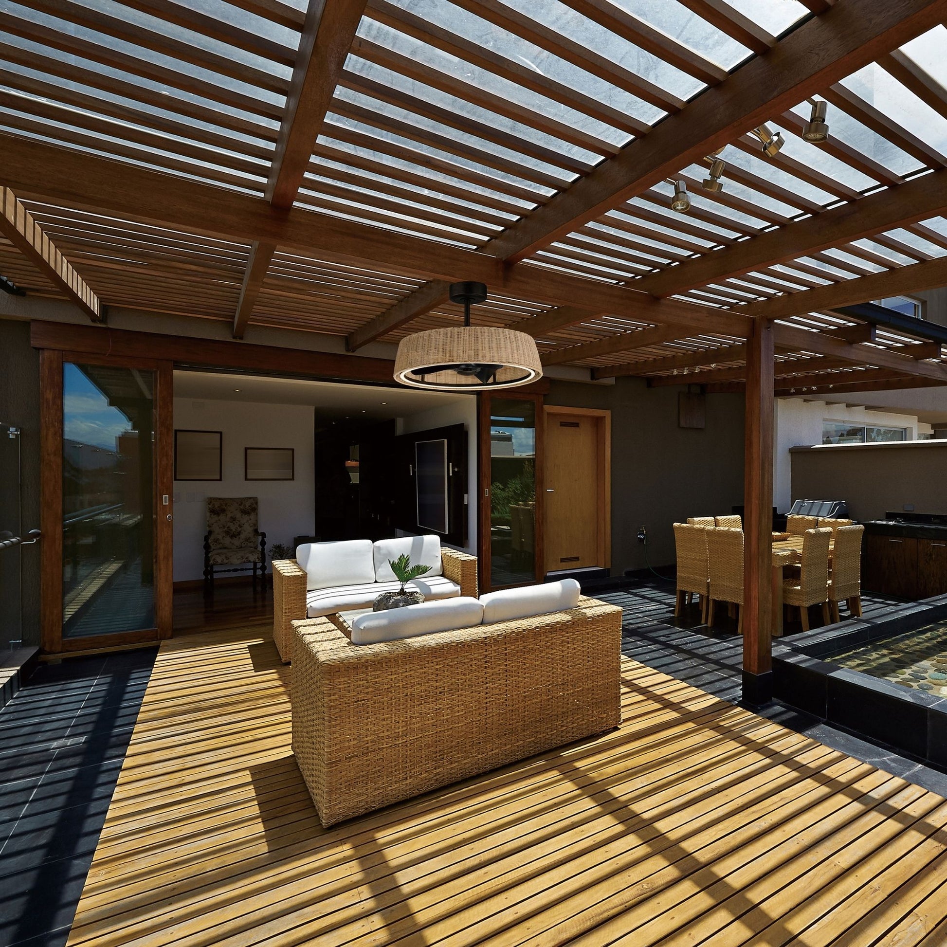 Maxim Lighting - Tulum 29" Wifi-Enabled LED Fandelight Dark Bronze with Natural Rattan Finish | Bees Lighting