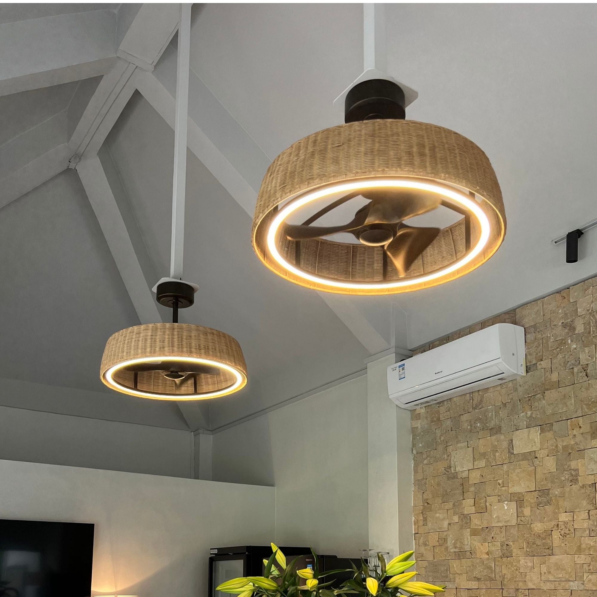 Tulum 36" Wifi-Enabled LED Fandelight Dark Bronze with Natural Rattan Finish