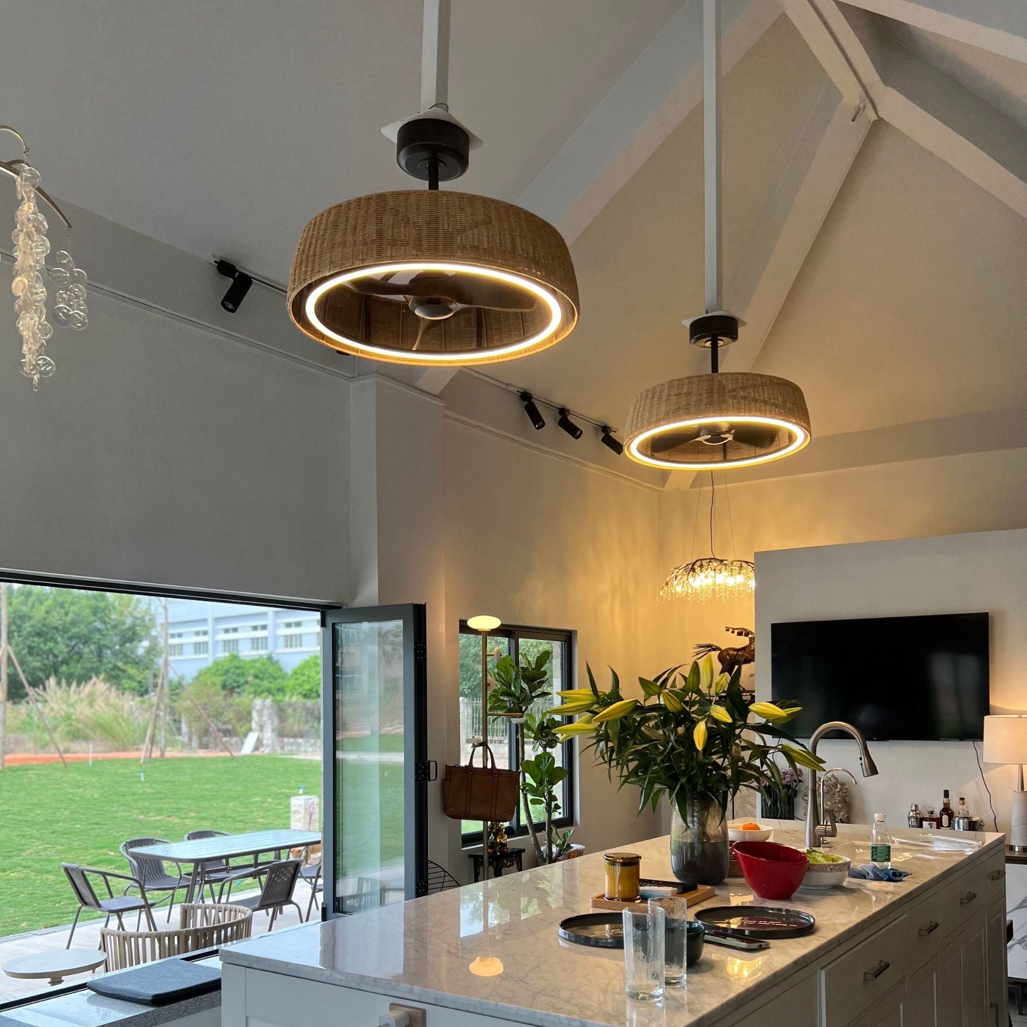 Maxim Lighting - Tulum 36" Wifi-Enabled LED Fandelight Dark Bronze with Natural Rattan Finish | Bees Lighting