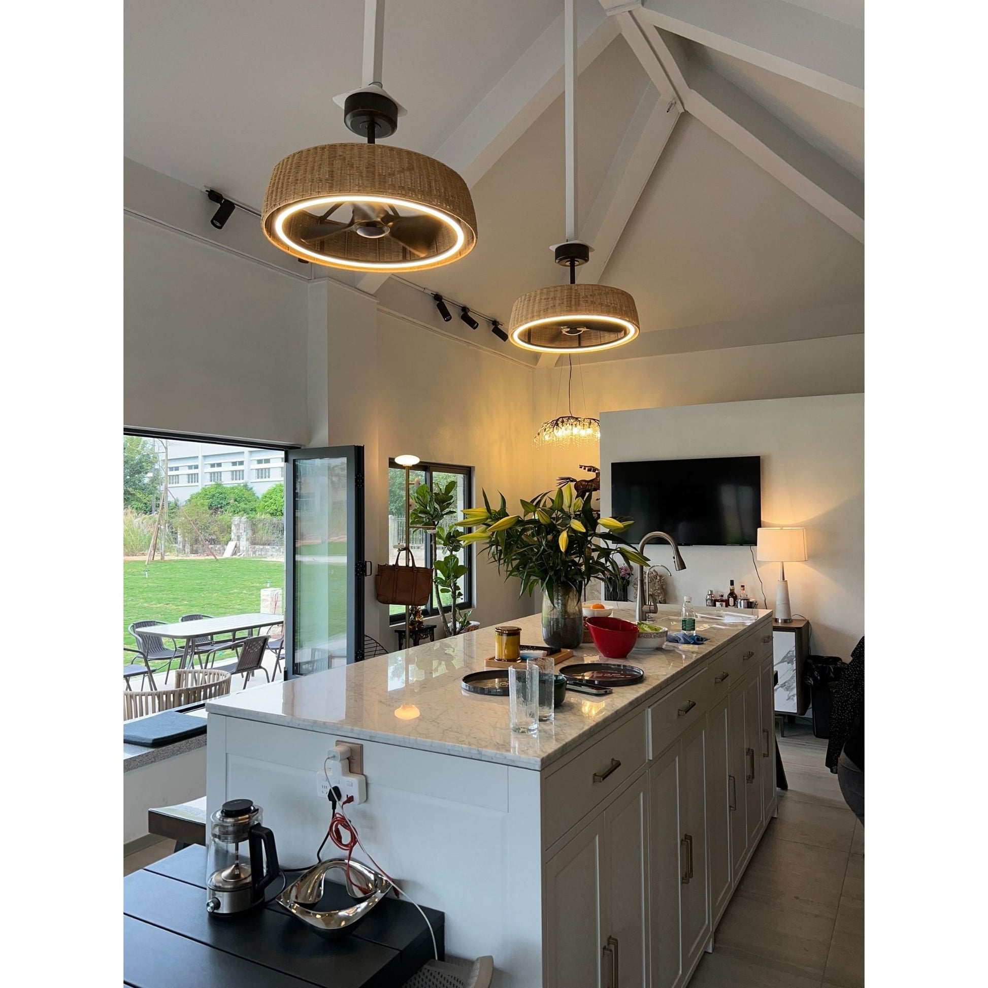 Maxim Lighting - Tulum 36" Wifi-Enabled LED Fandelight Dark Bronze with Natural Rattan Finish | Bees Lighting