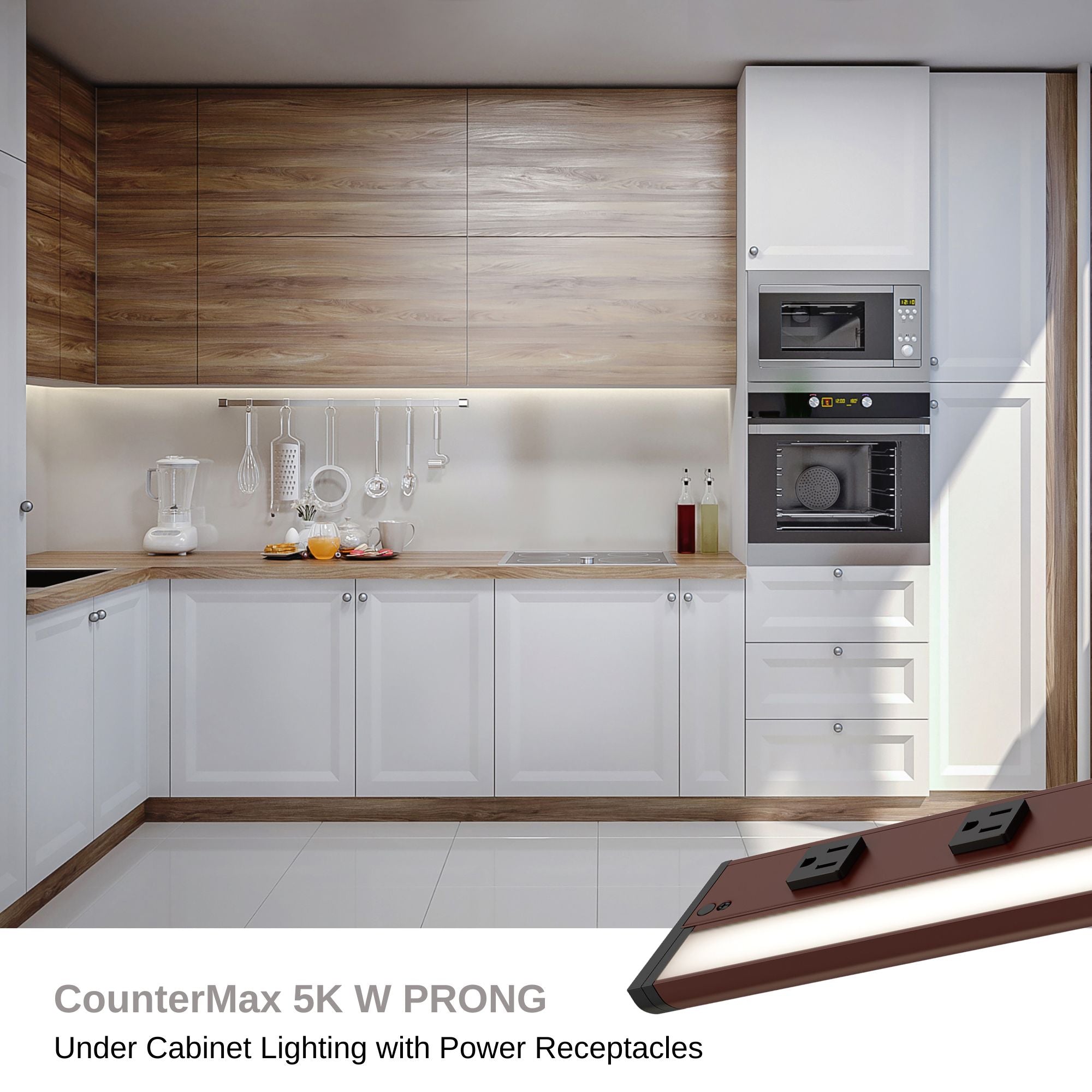CounterMax 5K 18" Under Cabinet with Two Receptacles, Selectable CCT, 120V, Bronze